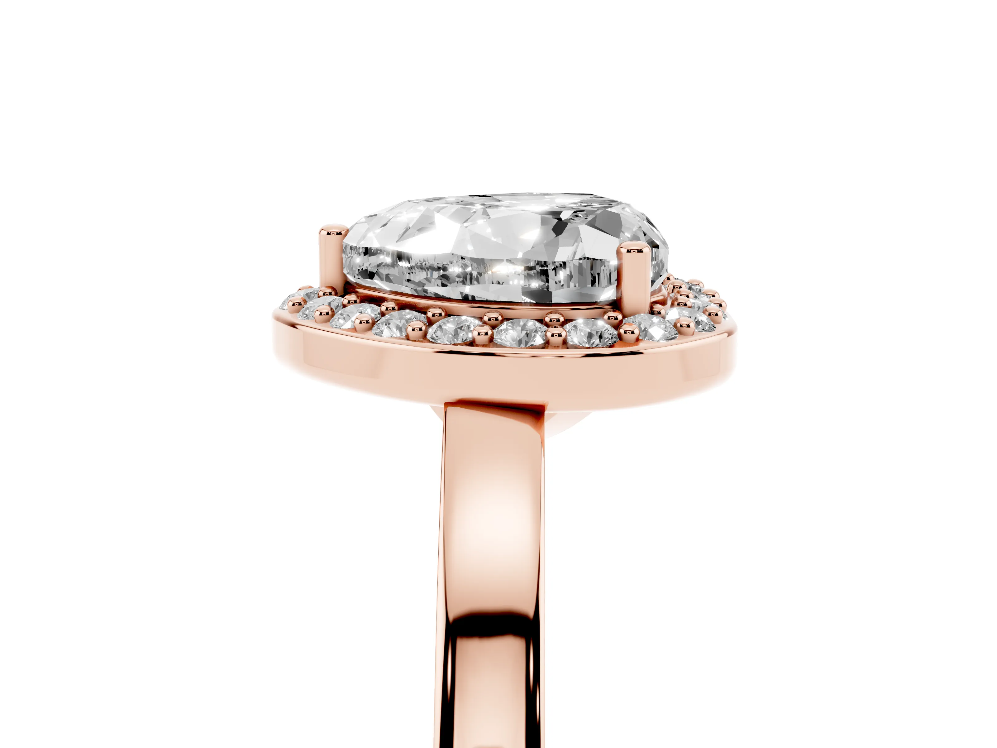Heart Cut Diamond Halo Ring Set in Rose gold with Solitaire Band and Prong Setting