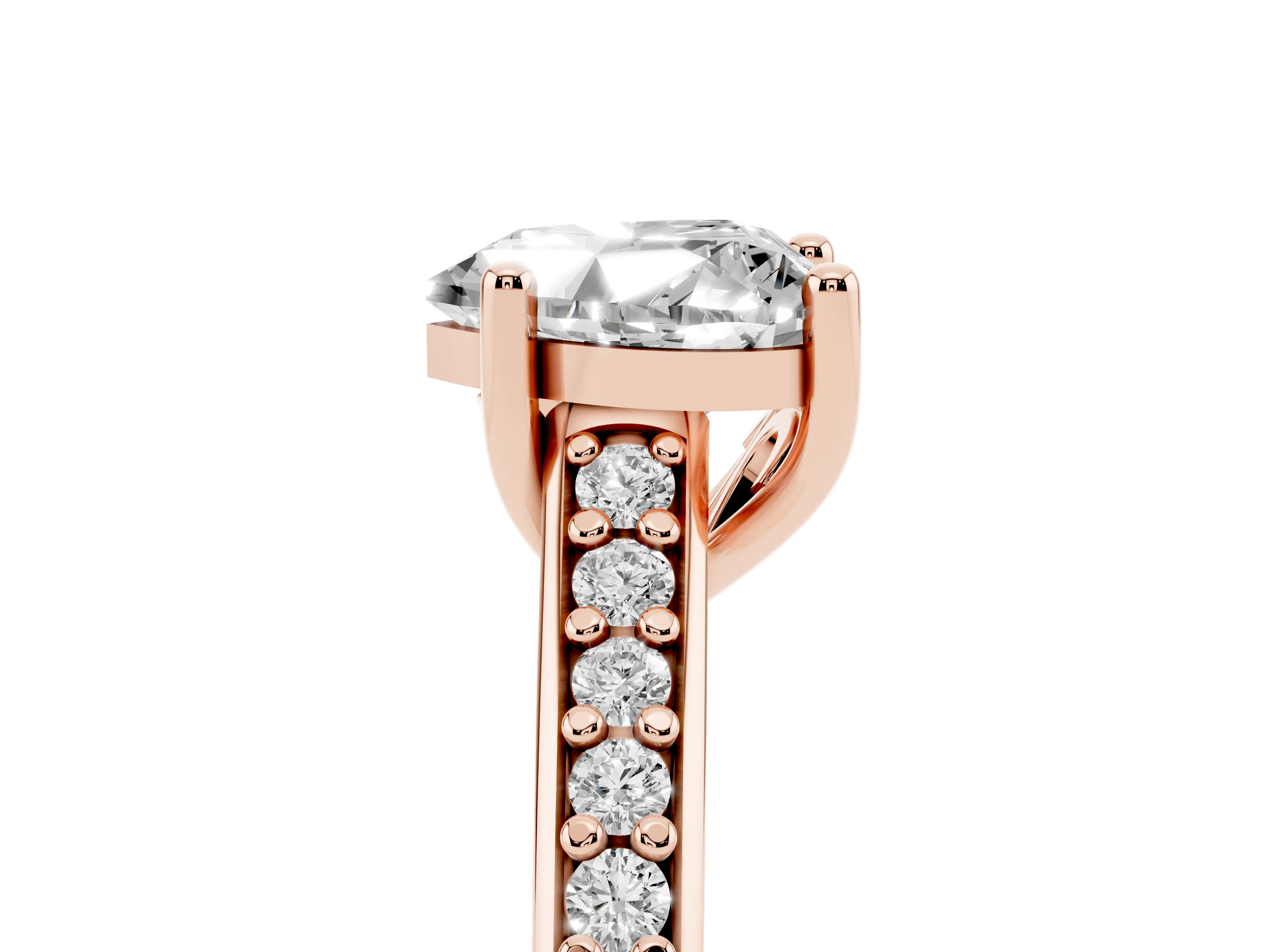 Heart Cut Diamond Prong Set Solitaire Engagement Ring Set in Rose gold with Pavé Band