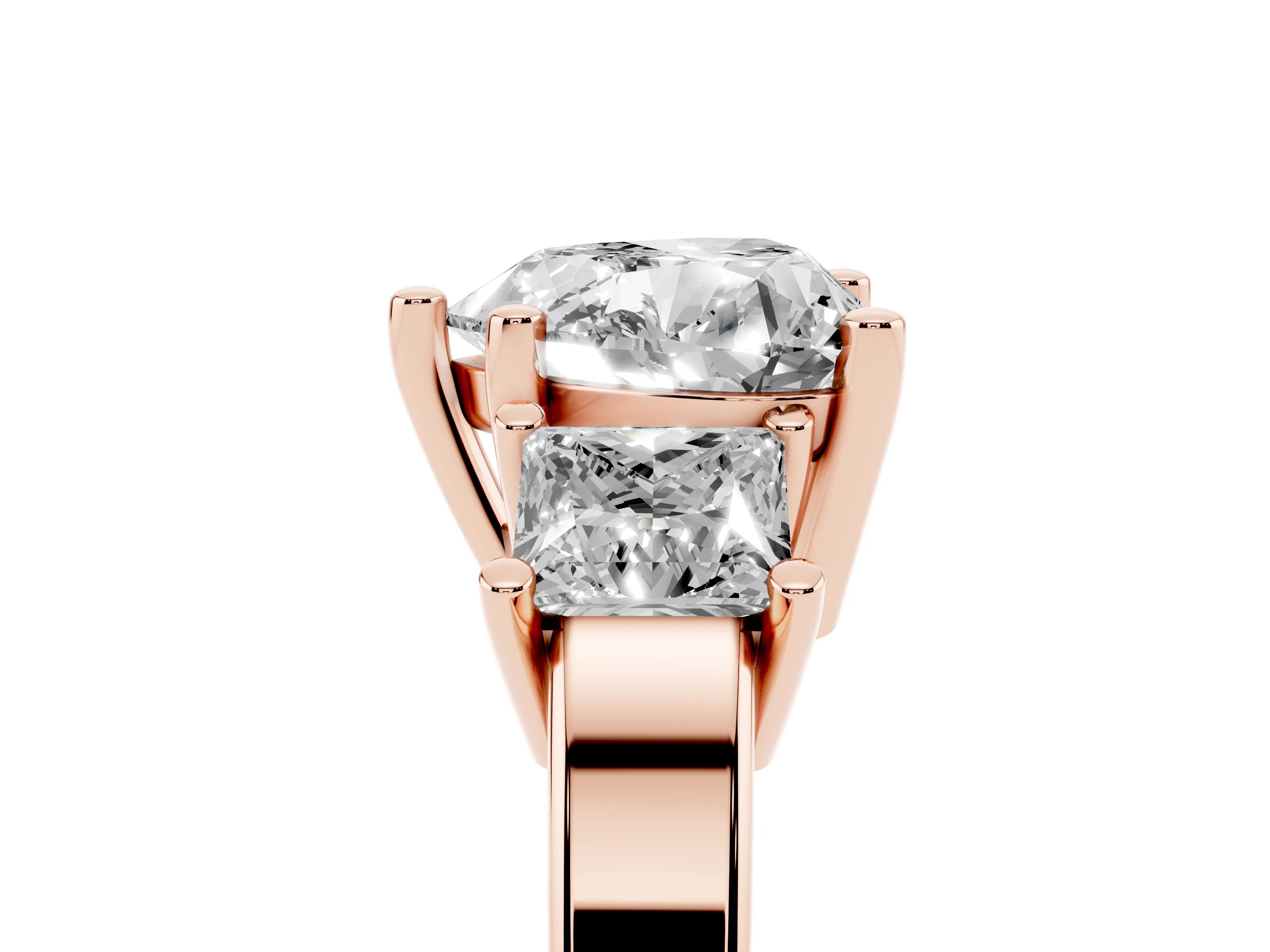 Three-Stone Heart Cut Diamond Solitaire Ring Set in Rose gold with Prong Setting