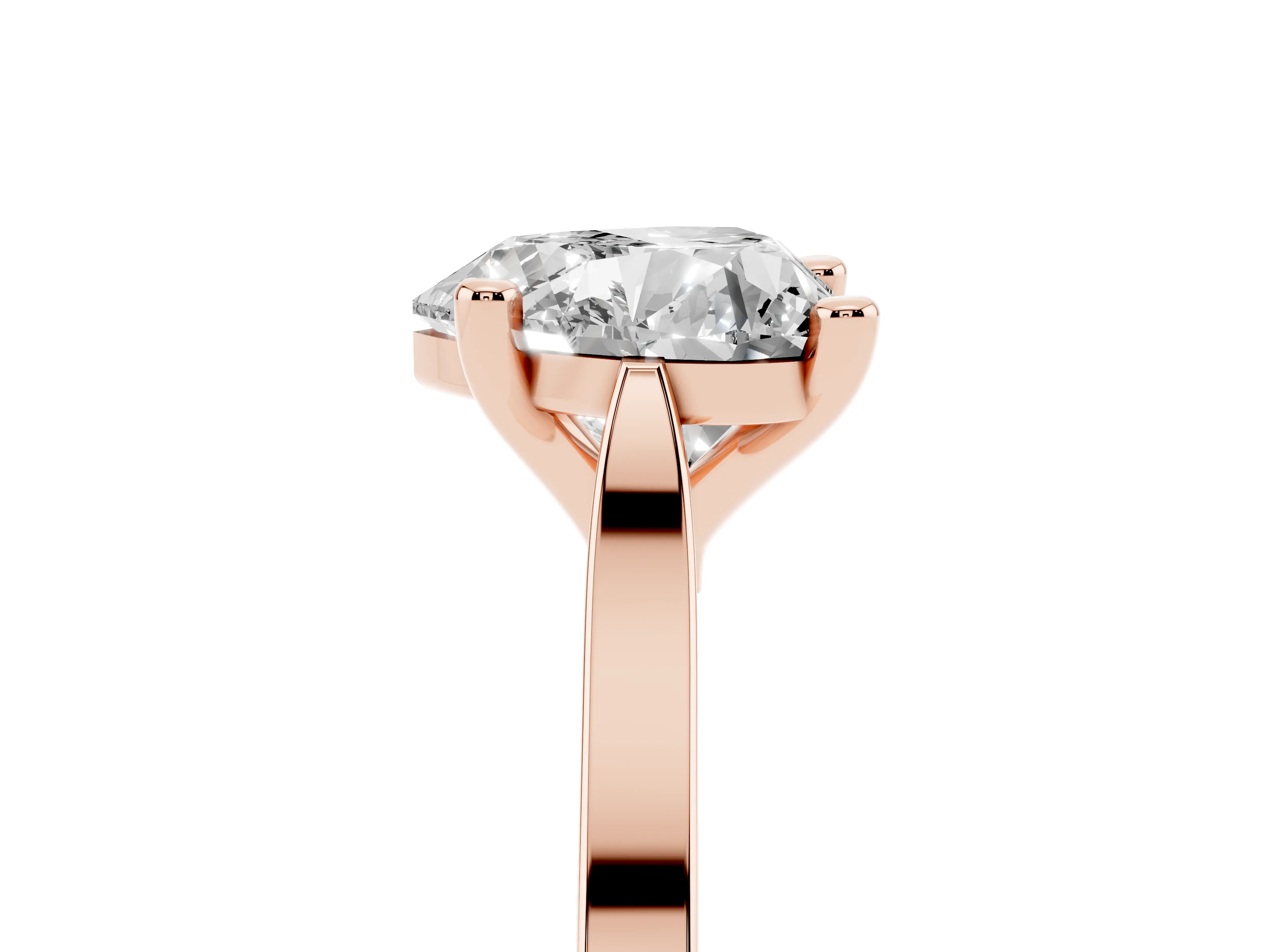 Heart Cut Diamond Solitaire Ring Set in Rose gold with Prong Setting and Tapered Band