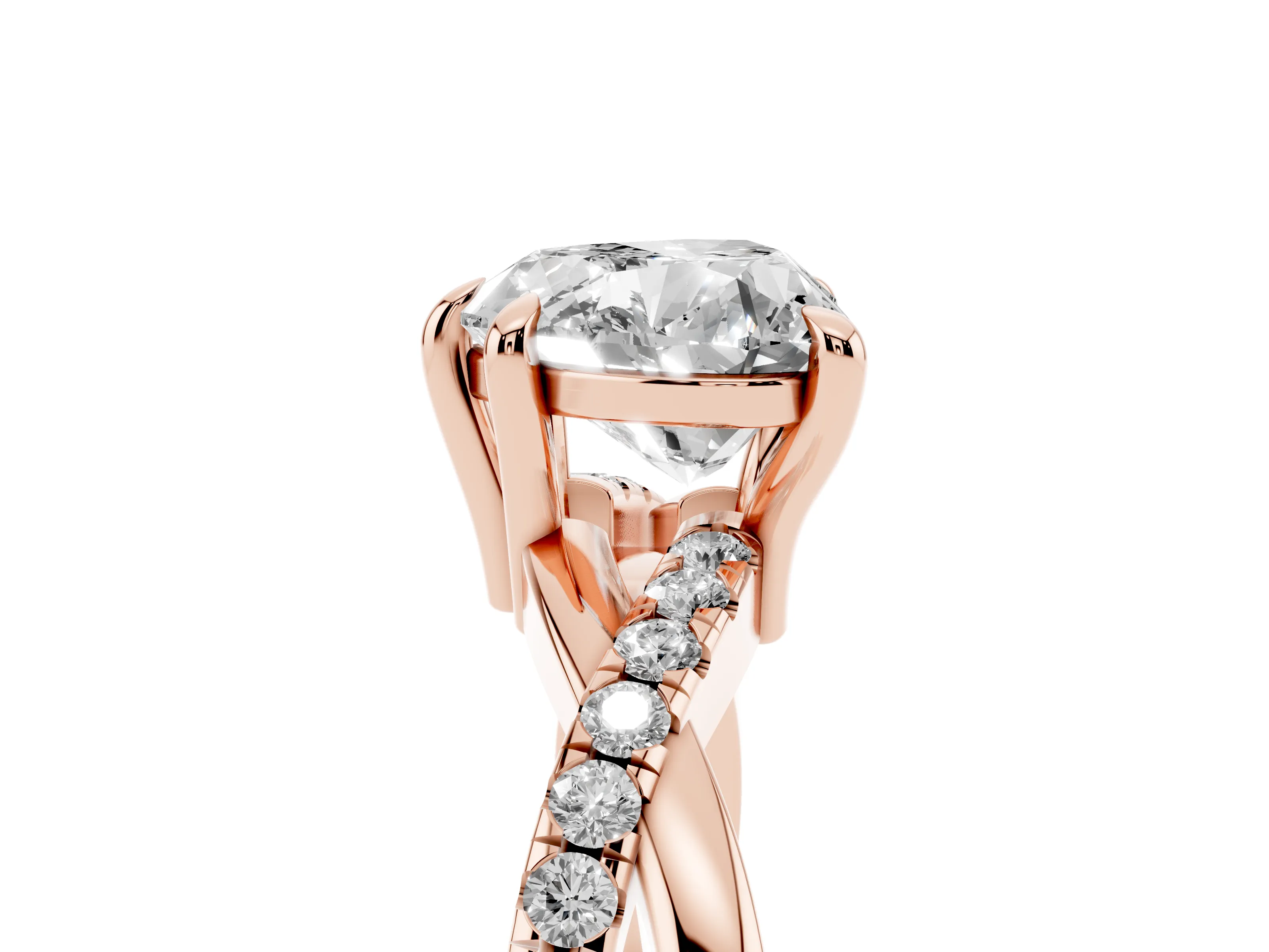 Heart Cut Diamond Twist Band Solitaire Set in Rose gold with Pavé Accents and Prong Setting