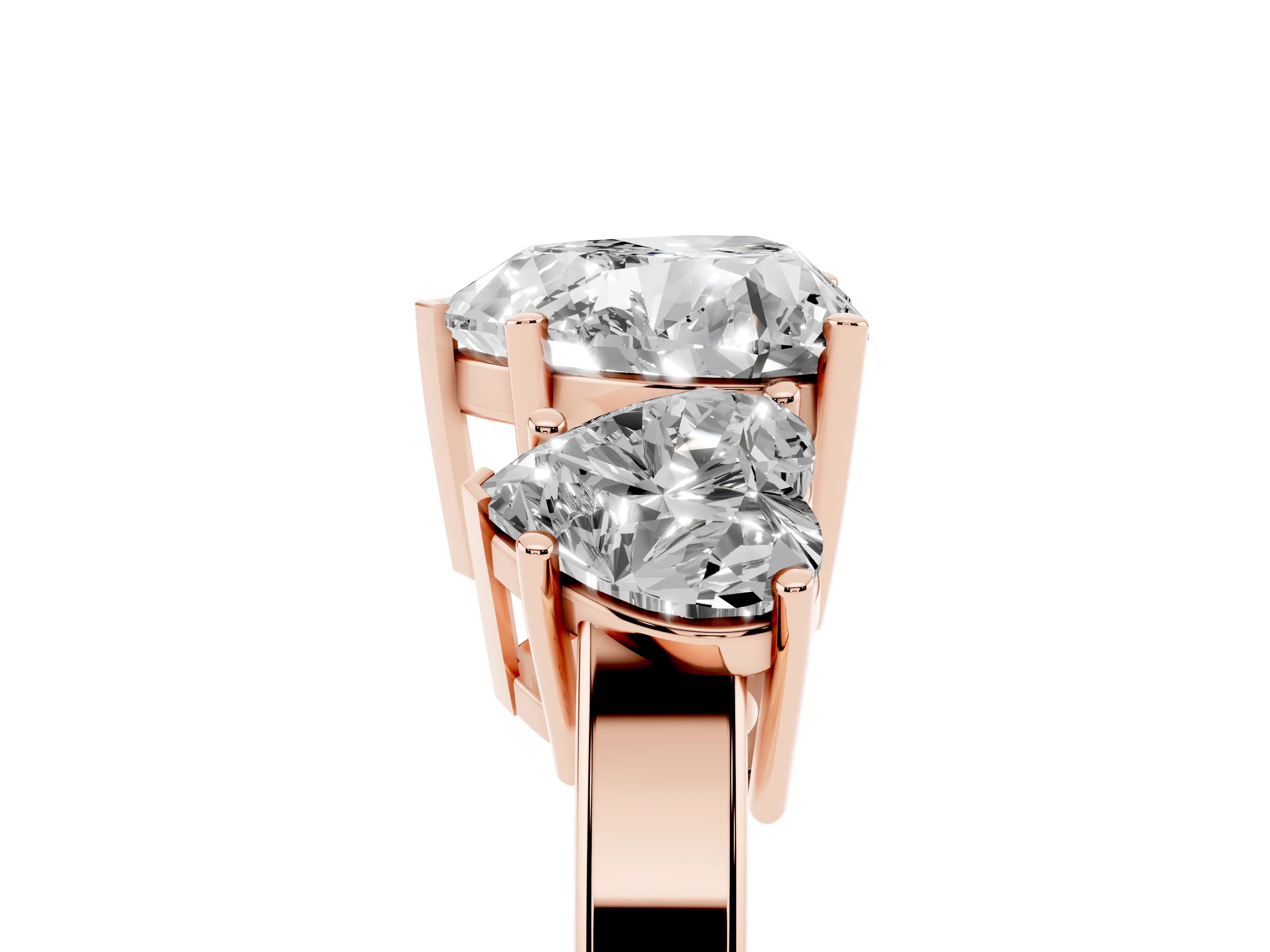 Heart Cut Diamond Three-Stone Engagement Ring Set in Rose gold with Flat Band