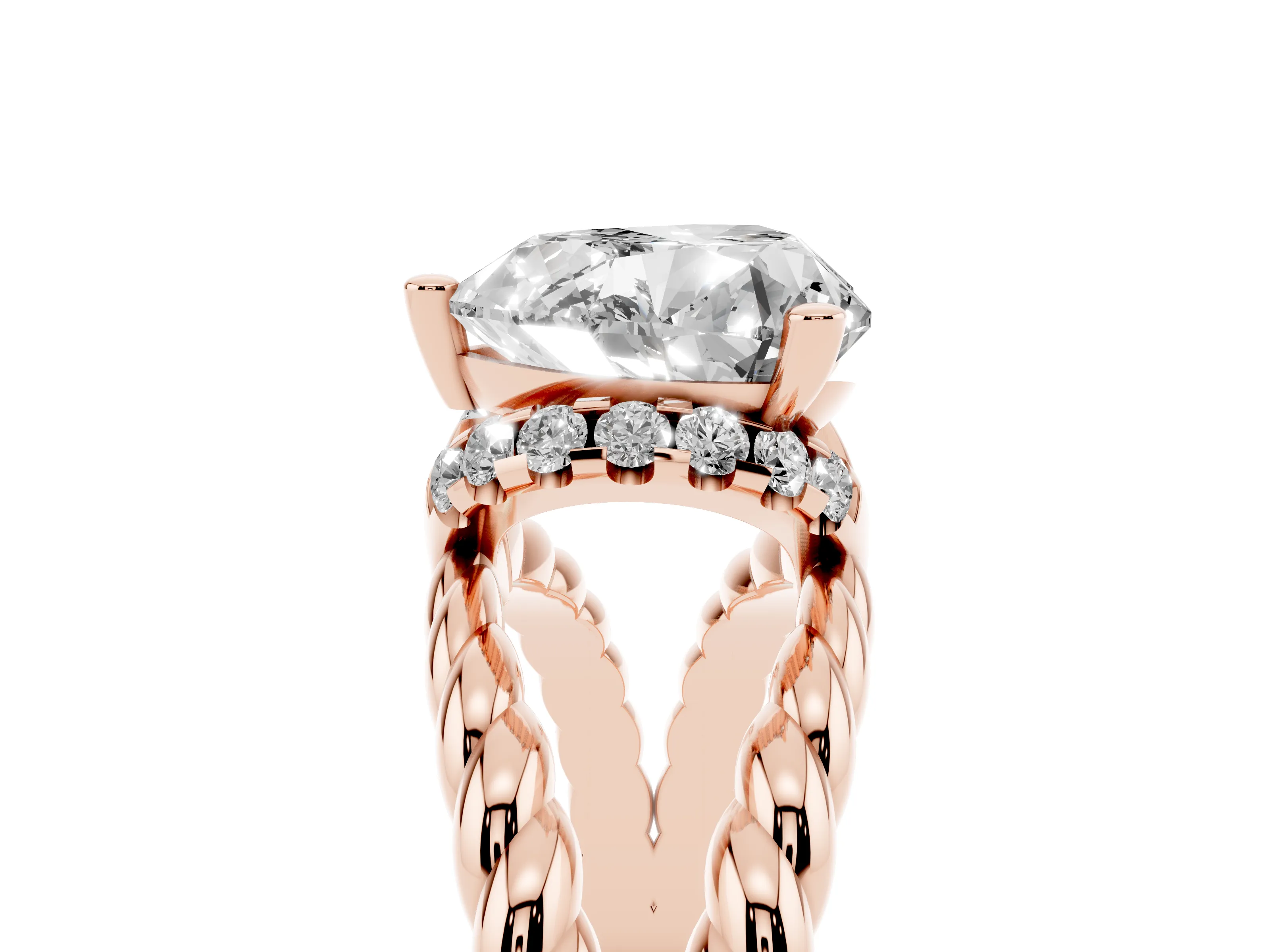 Heart Cut Diamond Halo Ring Set in Rose gold with Twisted Band and Prong Setting