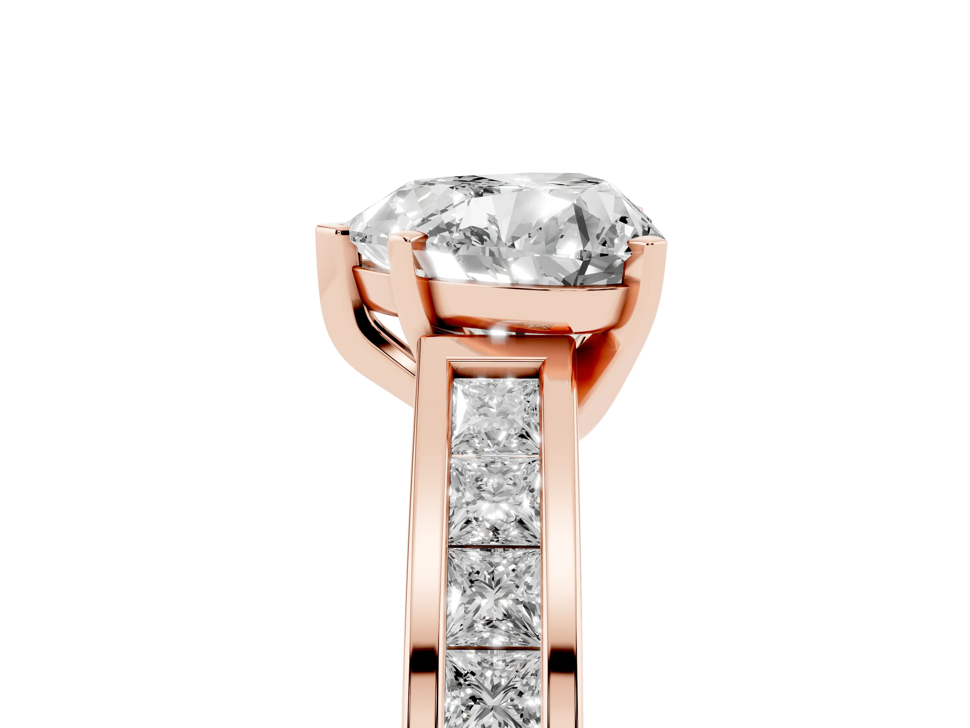 Heart Cut Diamond Solitaire Ring Set in Rose gold with Channel-Set Band and Prong Setting