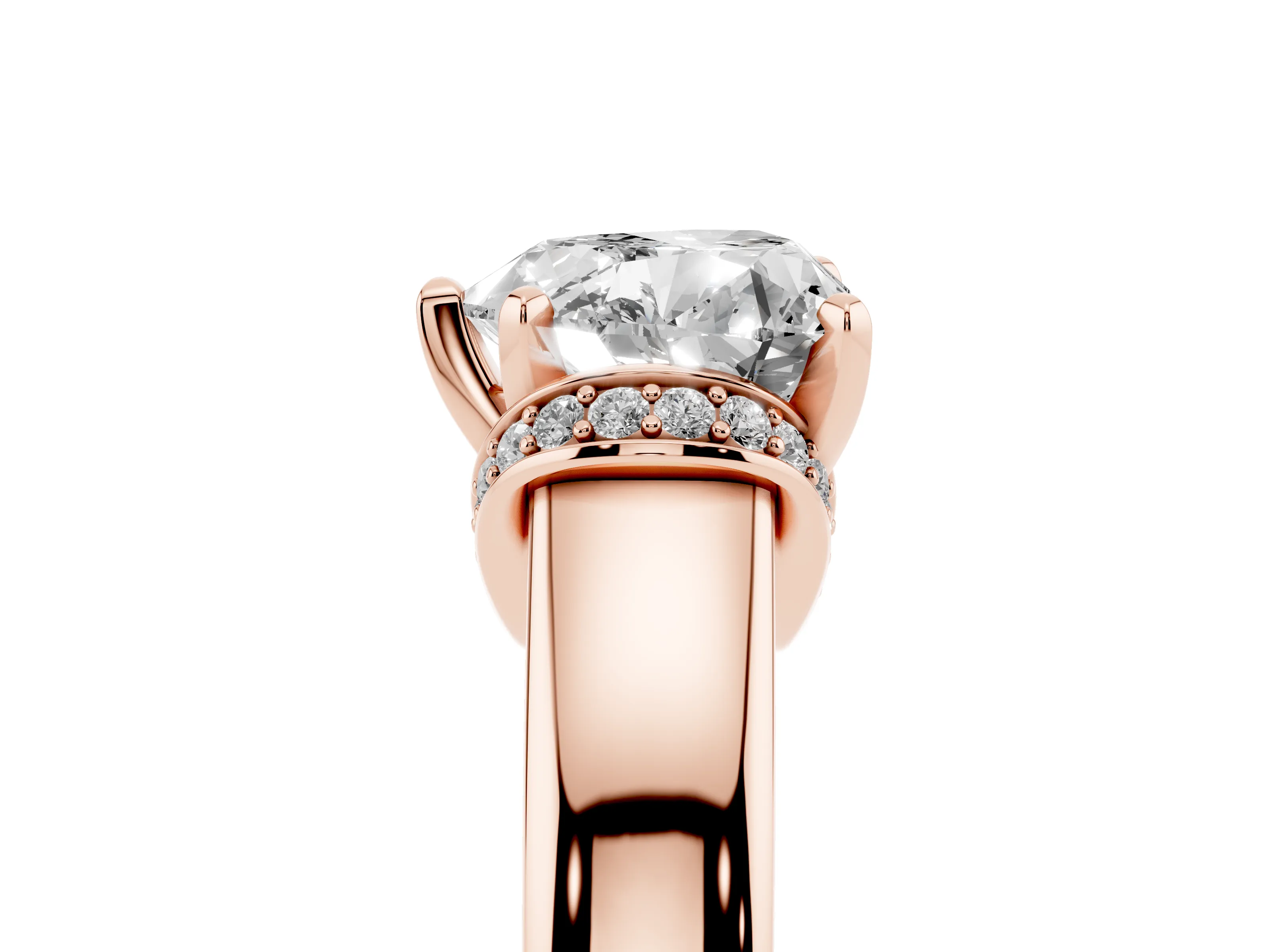 Heart Cut Diamond Pavé Band Solitaire Ring Set in Rose gold with Prong Setting