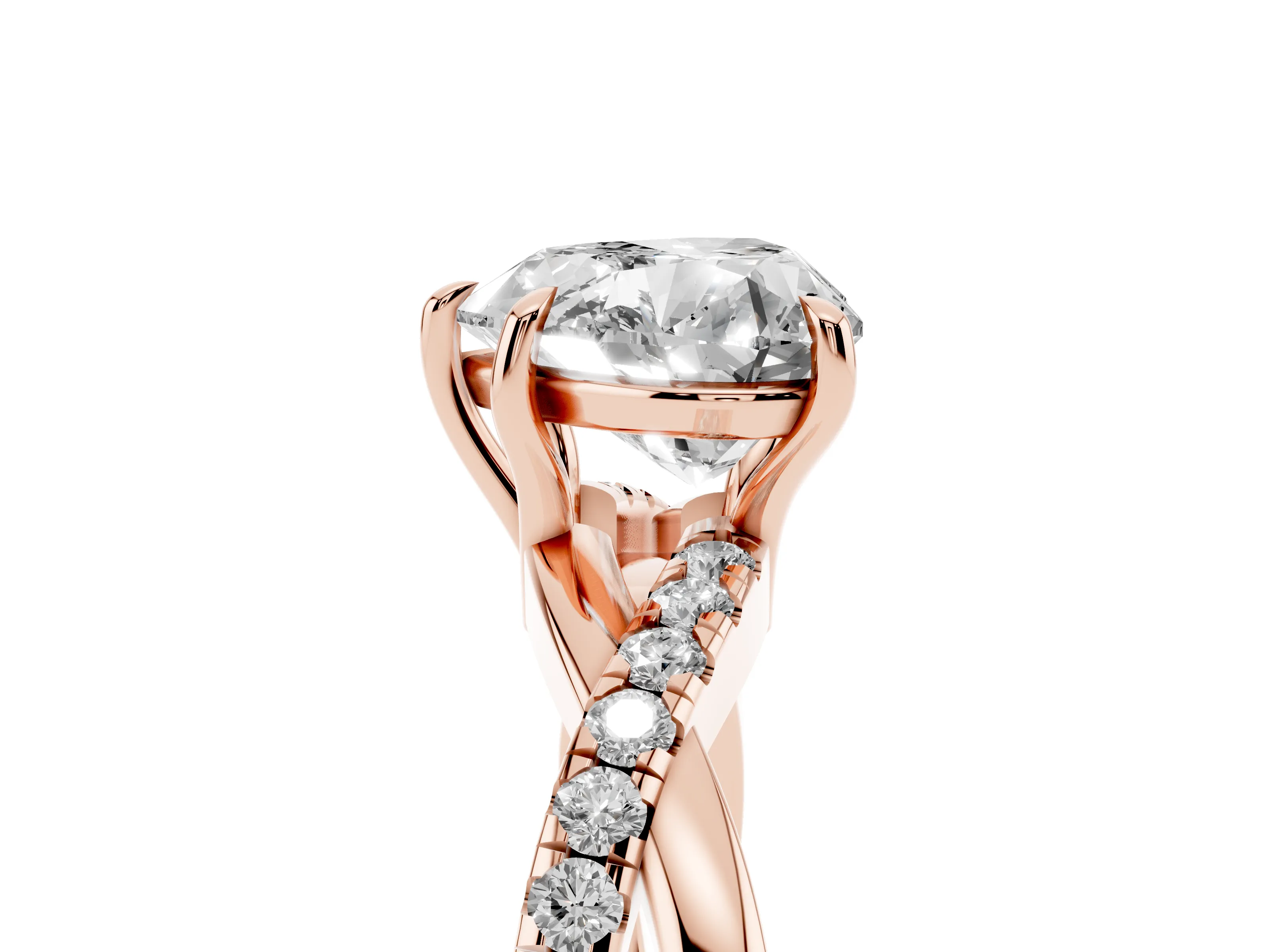 Heart Cut Diamond Twisted Pavé Band Ring Set in Rose gold with Prong Setting