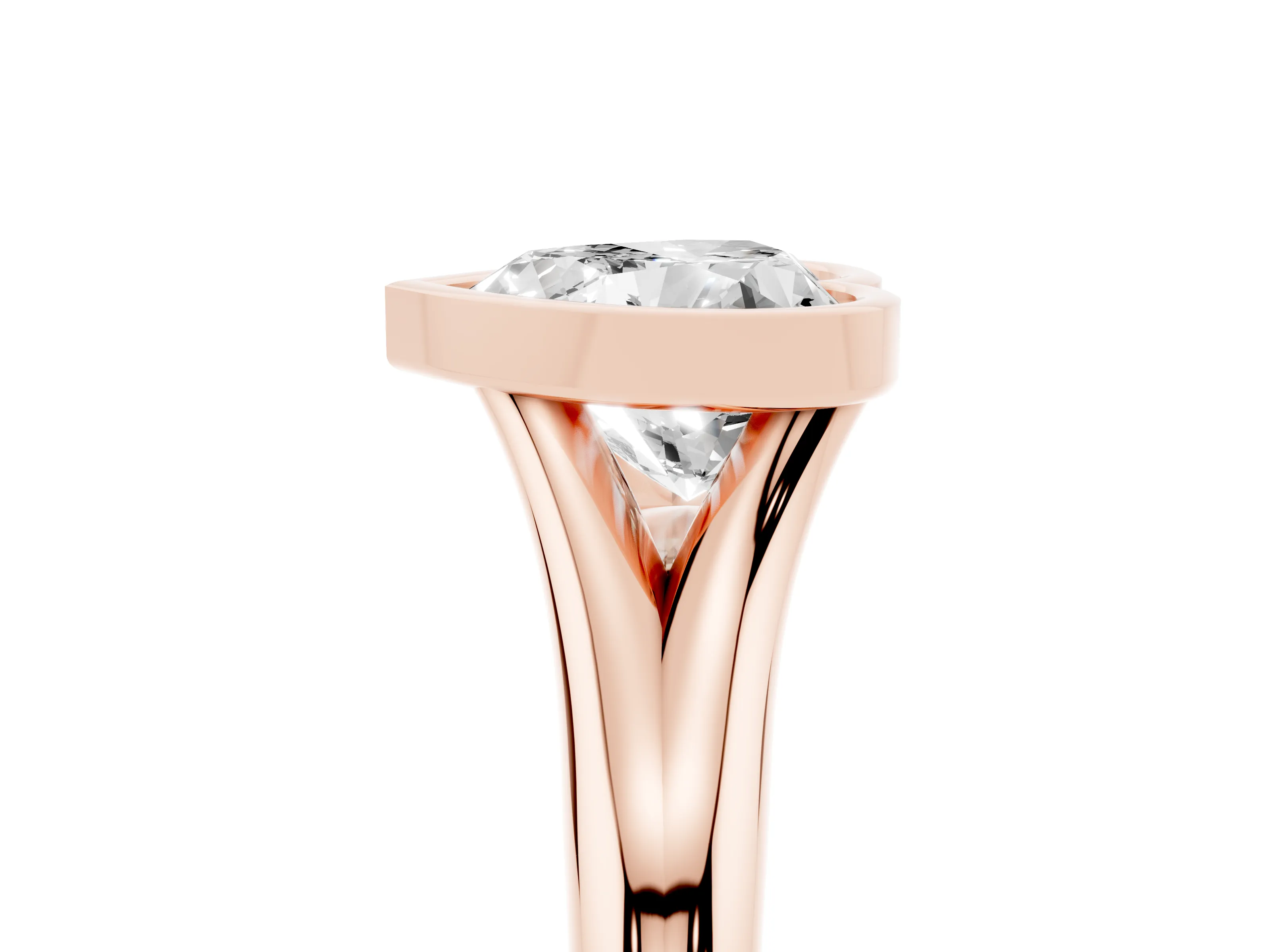 Bezel Set Heart Cut Diamond Solitaire Ring Set in Rose gold with Smooth Band