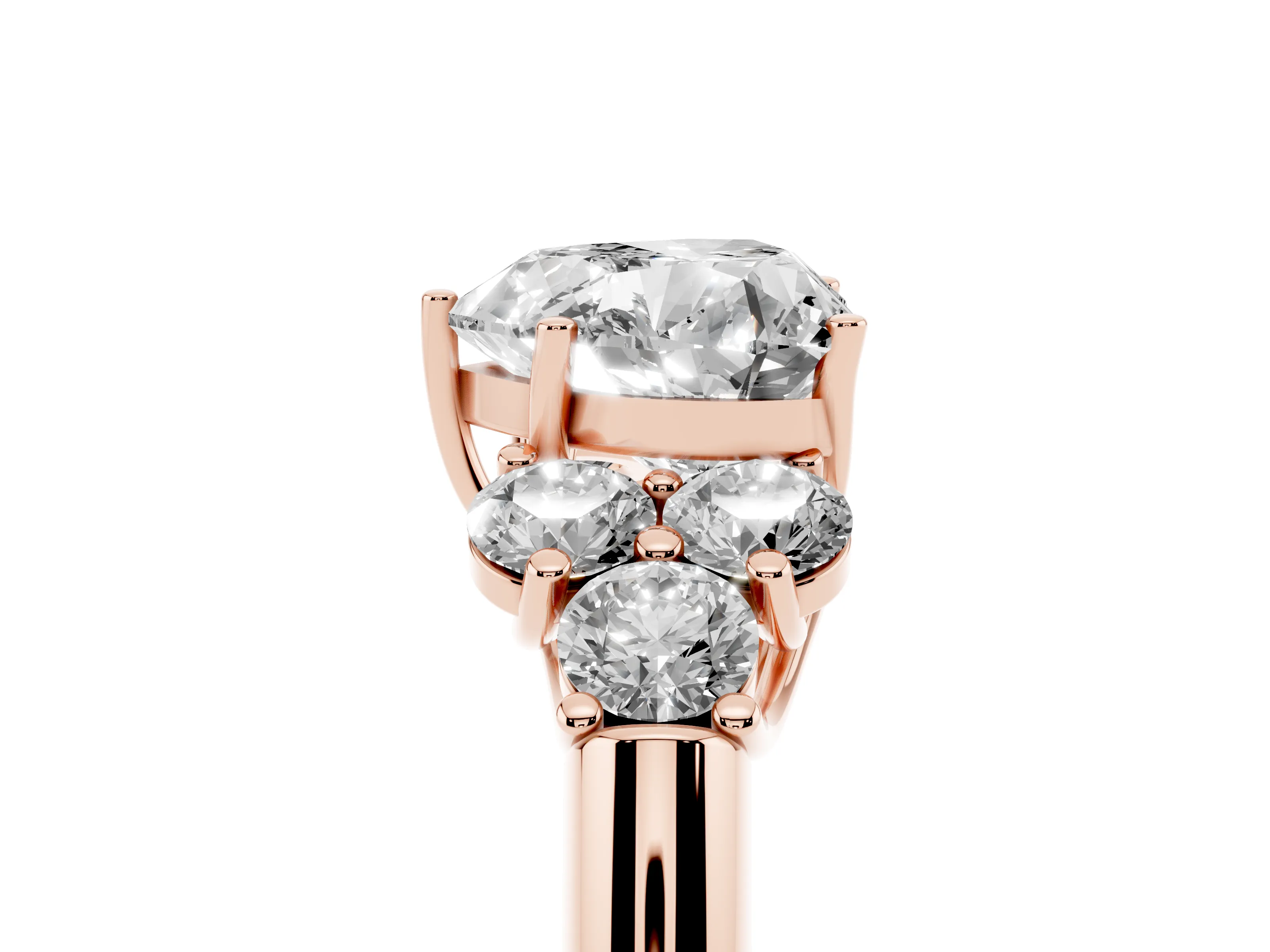 Heart Cut Diamond Cluster Ring Set in Rose gold with Round Accent Stones and Prong Setting on a Plain Band
