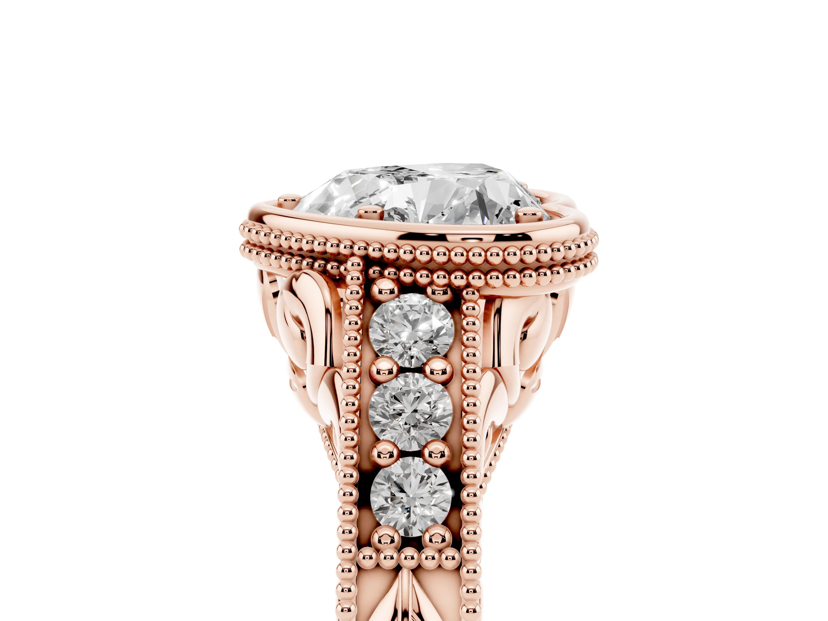 Bezel Set Heart Cut Diamond Milgrain Pavé Engagement Ring Set in Rose gold