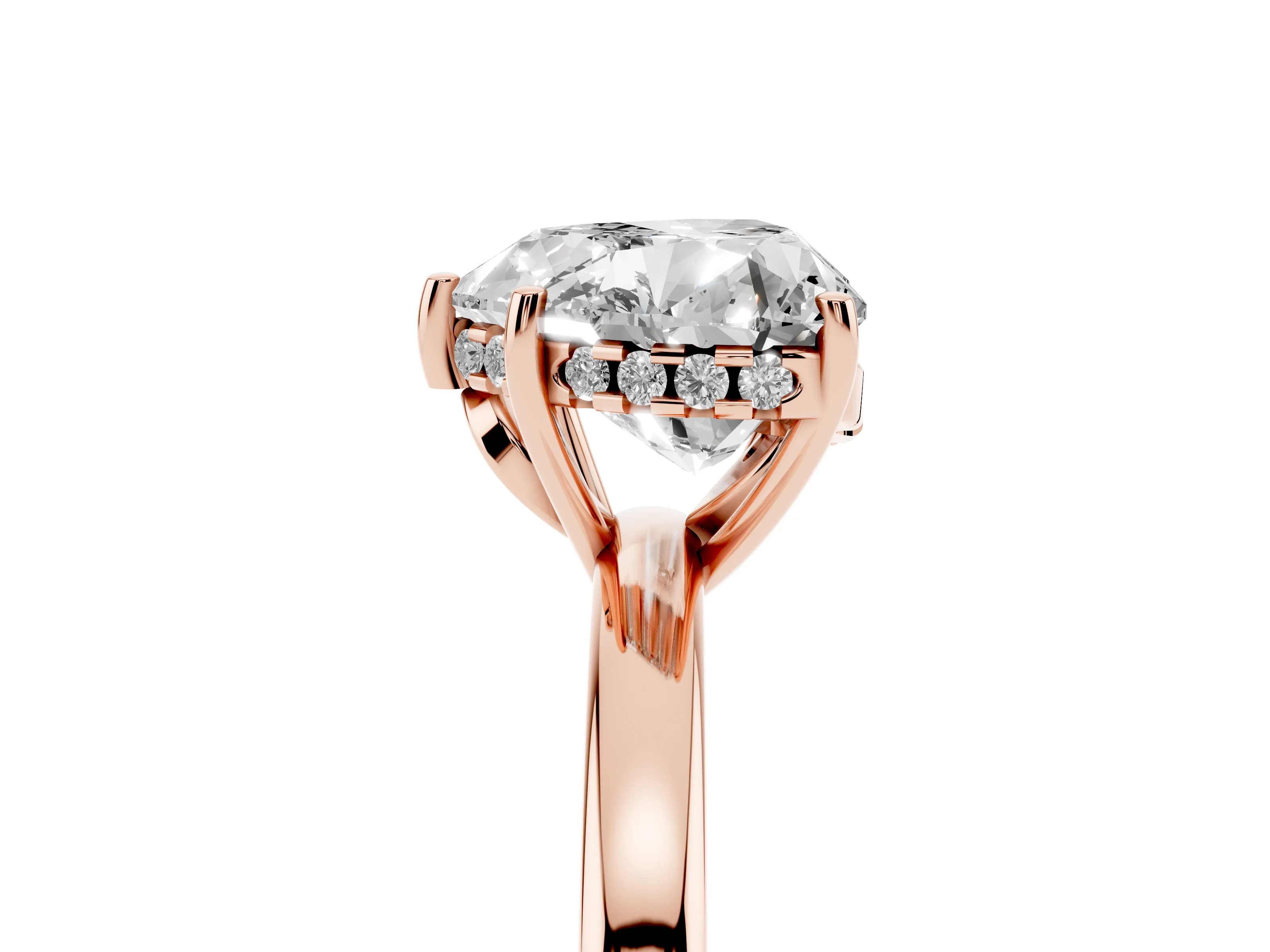 Heart Cut Diamond Solitaire Ring Set in Rose gold with Plain Band and Prong Setting