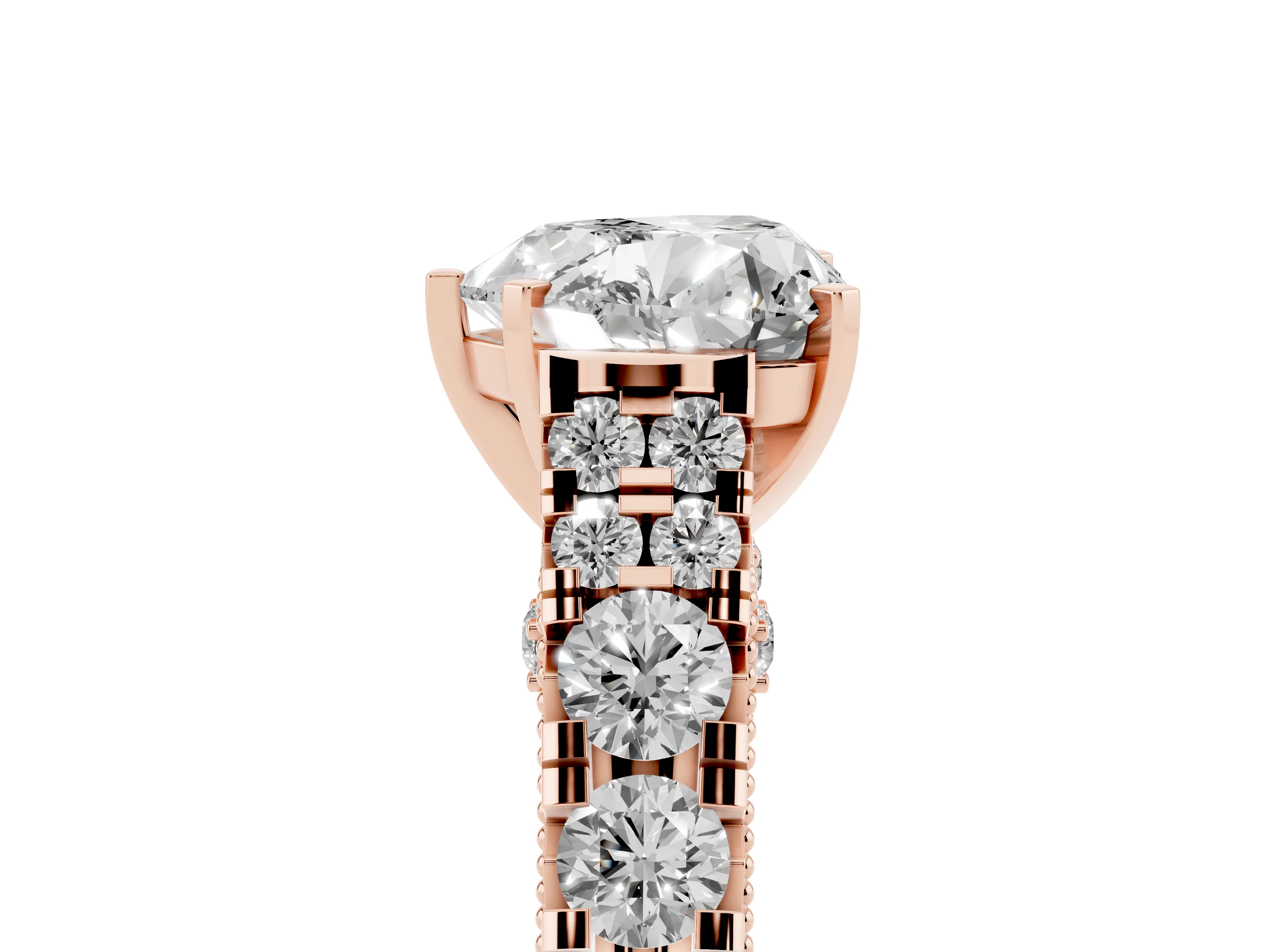 Heart Cut Diamond Classic Solitaire Ring Set in Rose gold with Pavé Band and Prong Setting