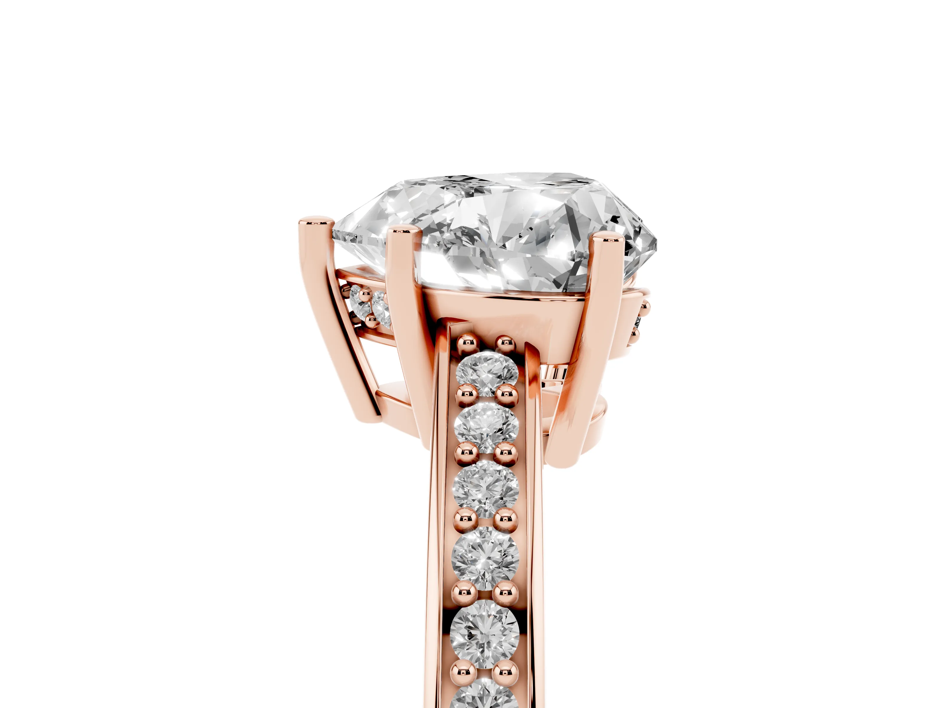 Heart Cut Diamond Pavé Band Prong Set Solitaire Ring Set in Rose gold