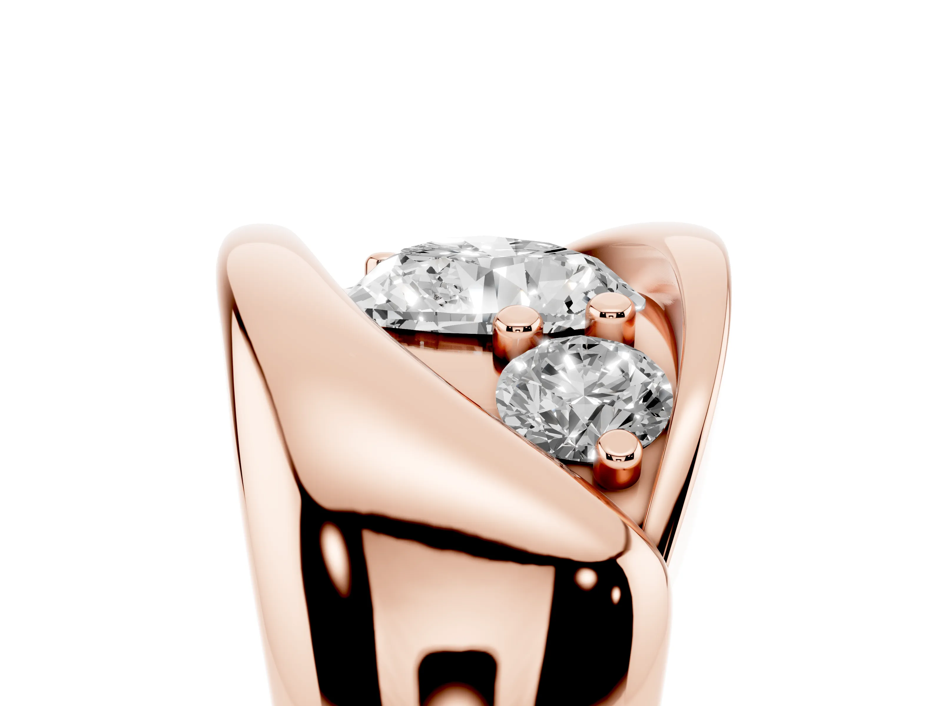 Heart Cut Diamond Channel-Set Crossover Ring Set in Rose gold