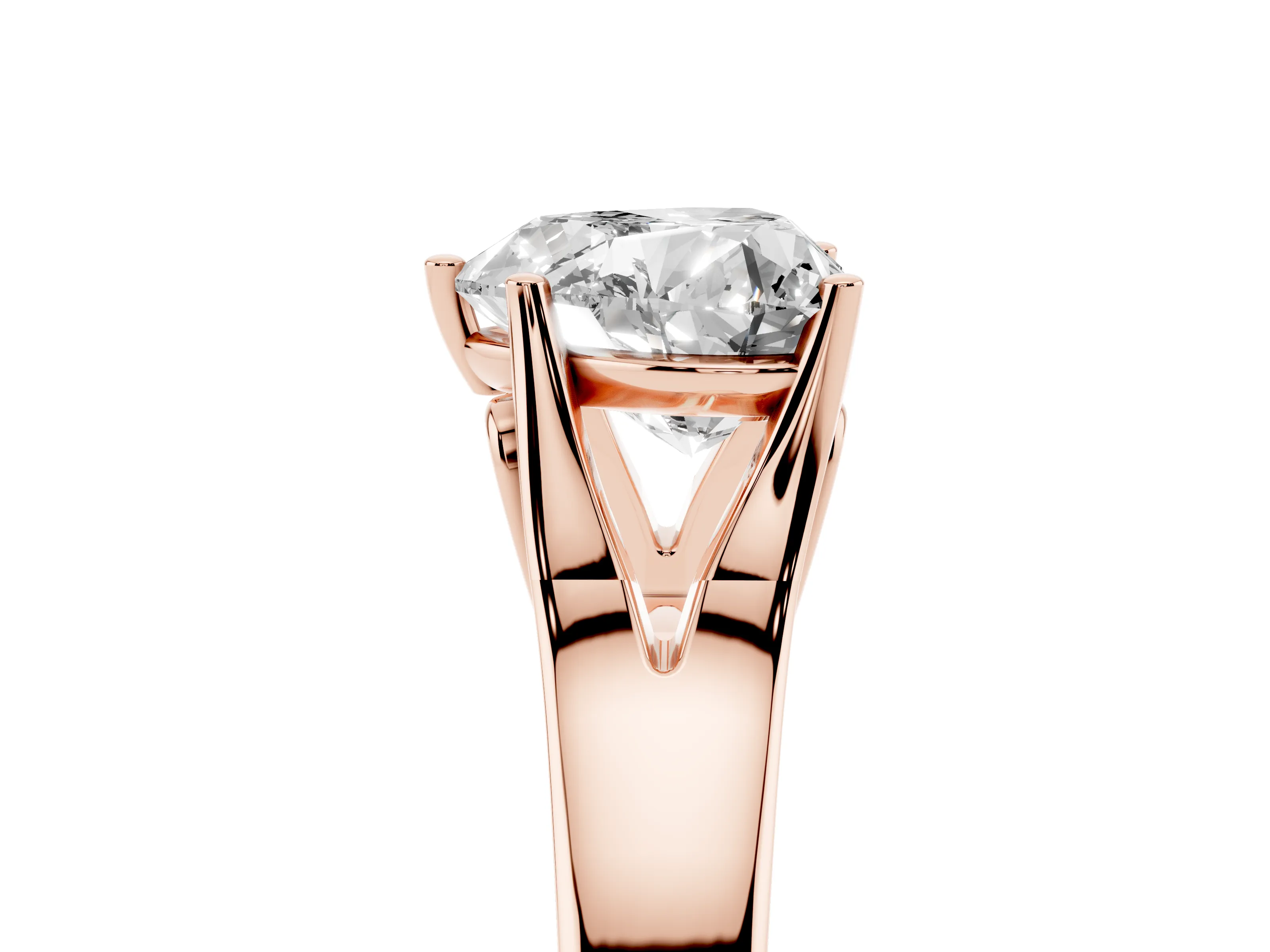 Heart Cut Diamond Solitaire Ring Set in Rose gold with Arched Cathedral Band and Prong Setting