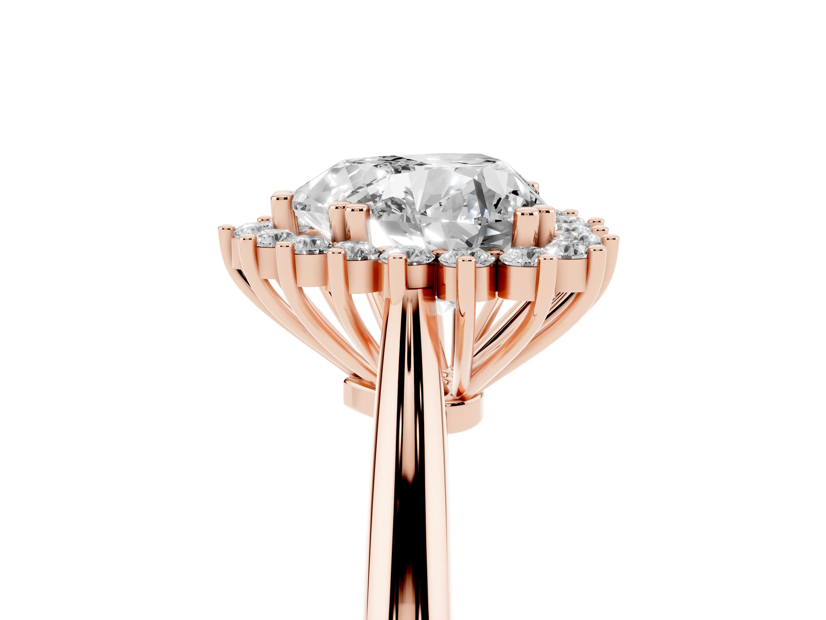 Heart Cut Diamond Halo Ring Set in Rose gold with Plain Solitaire Band and Prong Setting