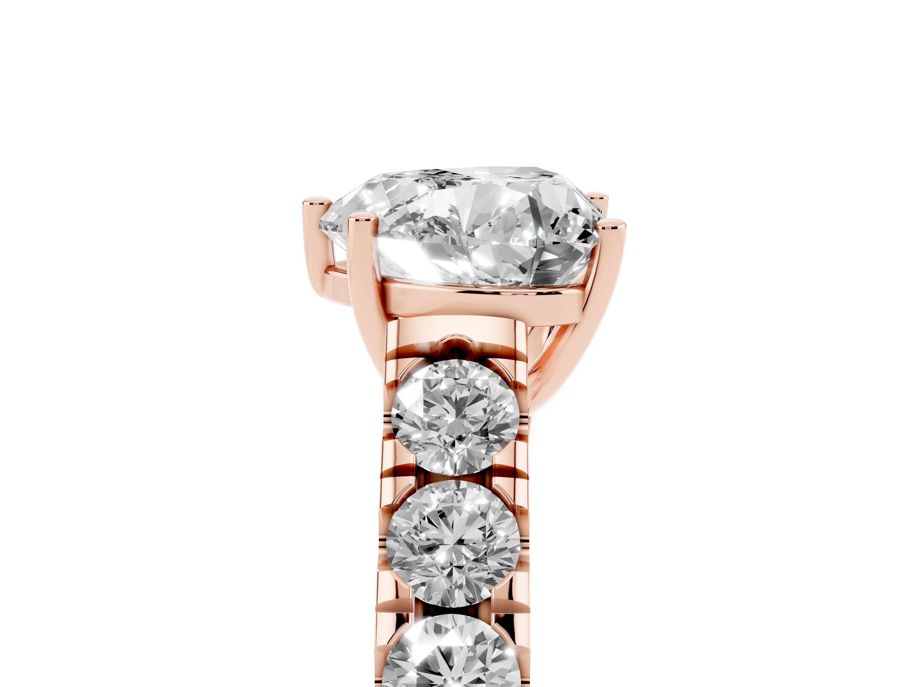 Heart Cut Diamond Solitaire Ring Set in Rose gold with Cut-Down Micro Pavé Band and Prong Setting