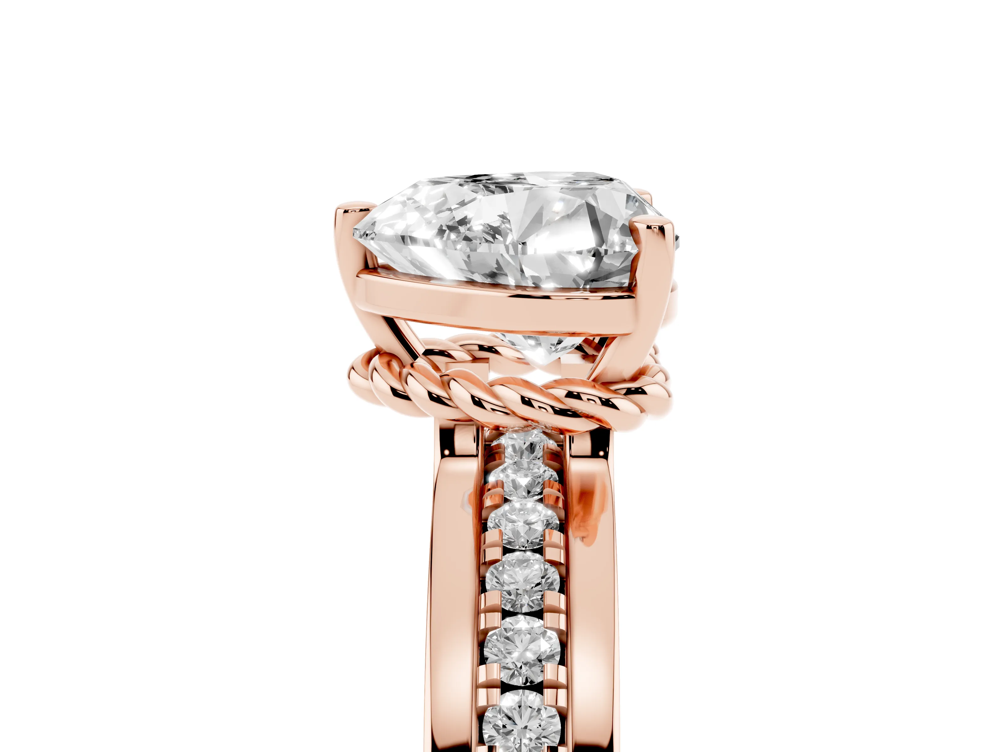 Heart Cut Diamond Solitaire Ring Set in Rose gold with Channel Set Band and Prong Setting