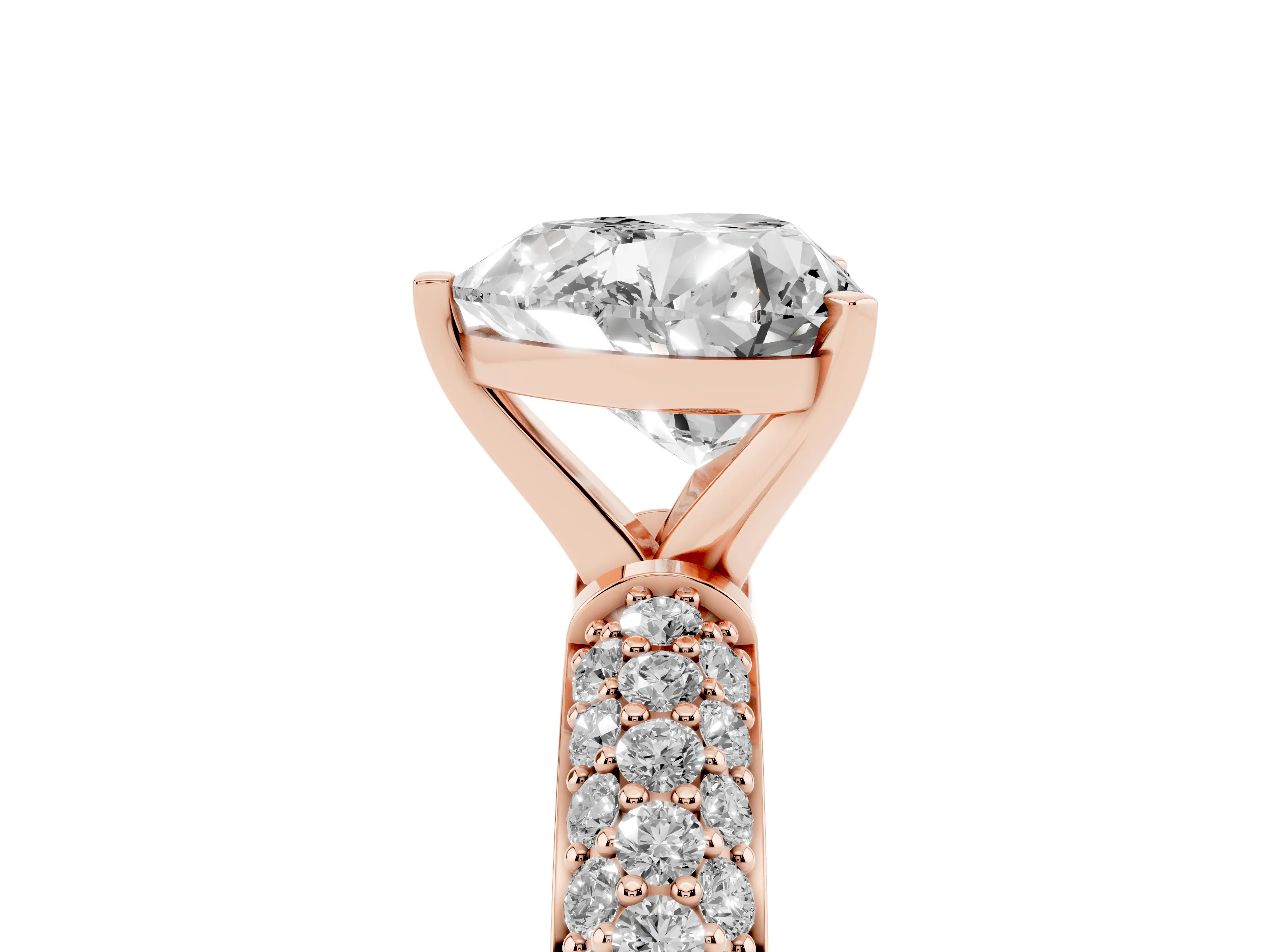 Heart Cut Diamond Solitaire Ring Set in Rose gold with Prong Setting and Pavé-Set Band