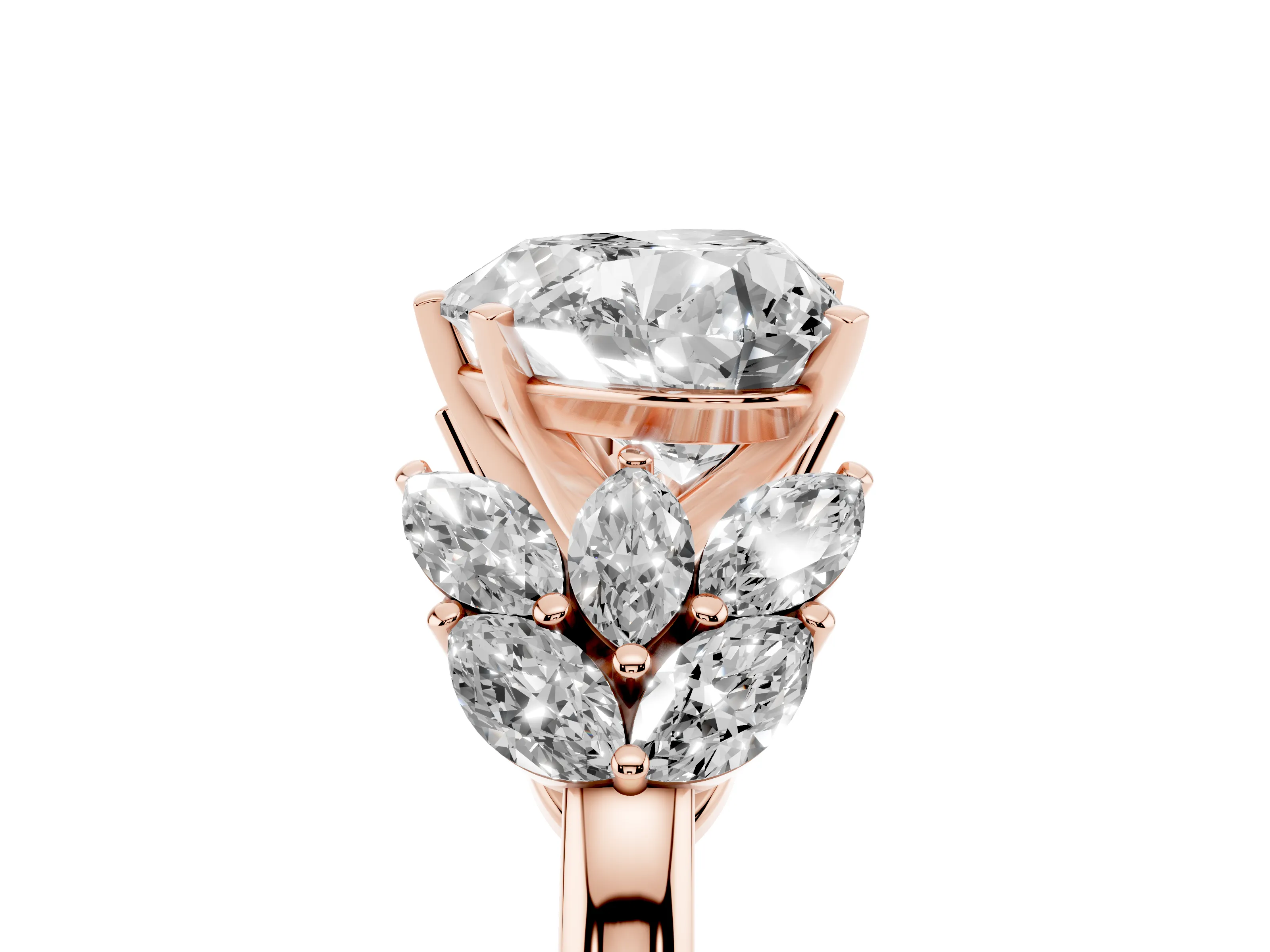 Heart Cut Diamond Cluster Leaf Design Ring Set in Rose gold with Prong Setting