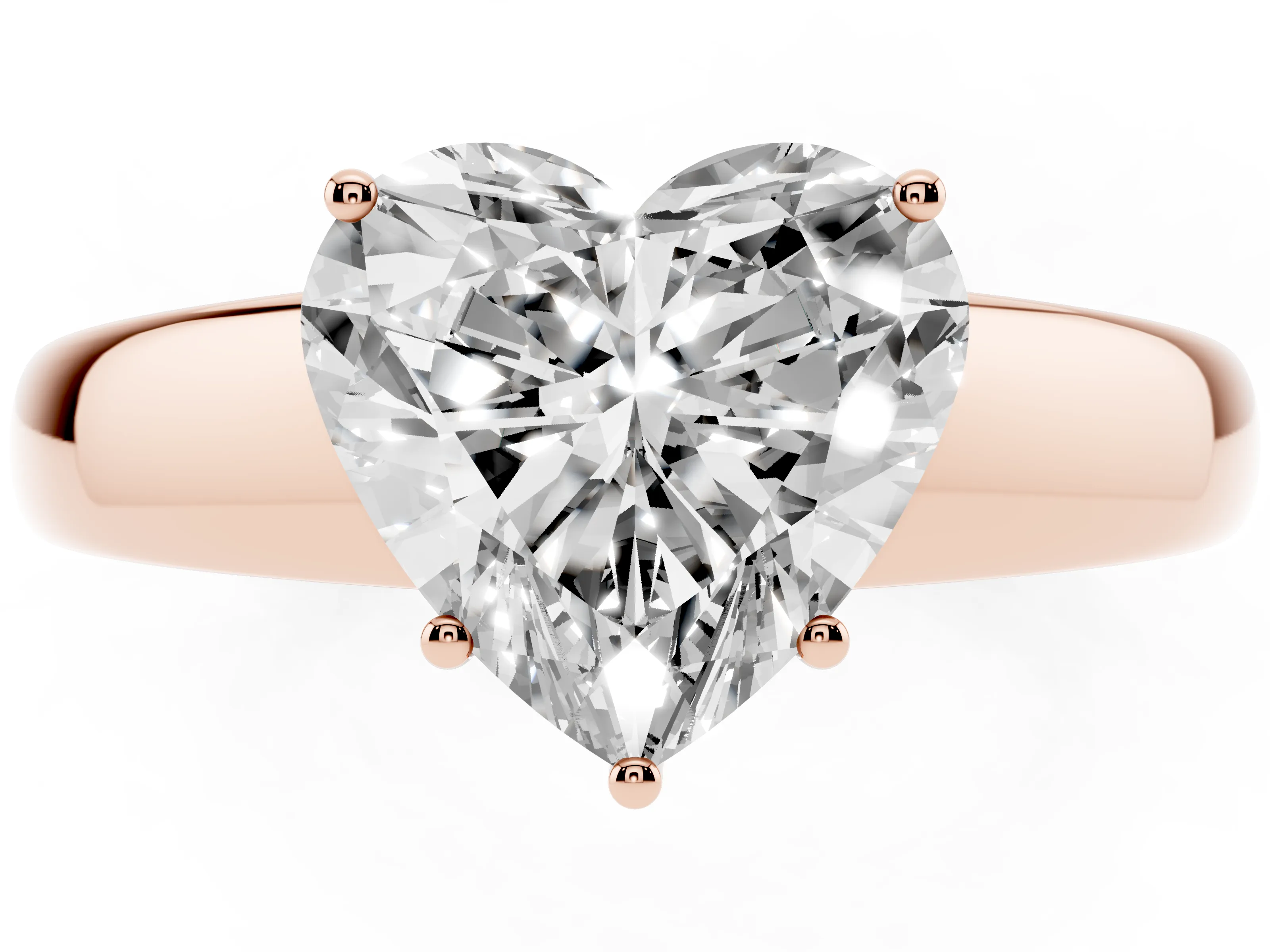 Heart Cut Diamond Solitaire Ring Set in Rose gold with Tapered Band and Prong Setting