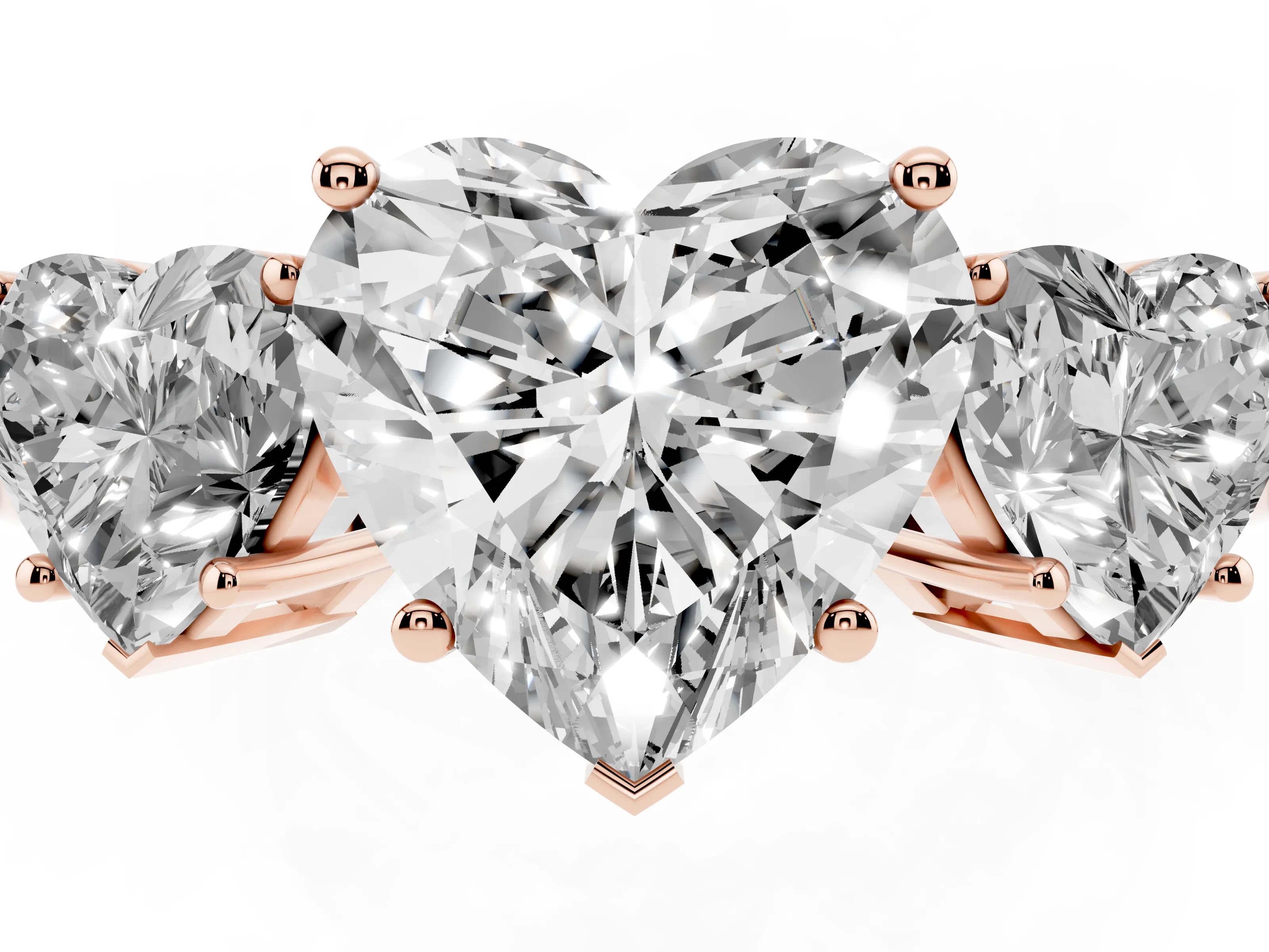 Heart Cut Diamond Three-Stone Engagement Ring Set in Rose gold with Flat Band
