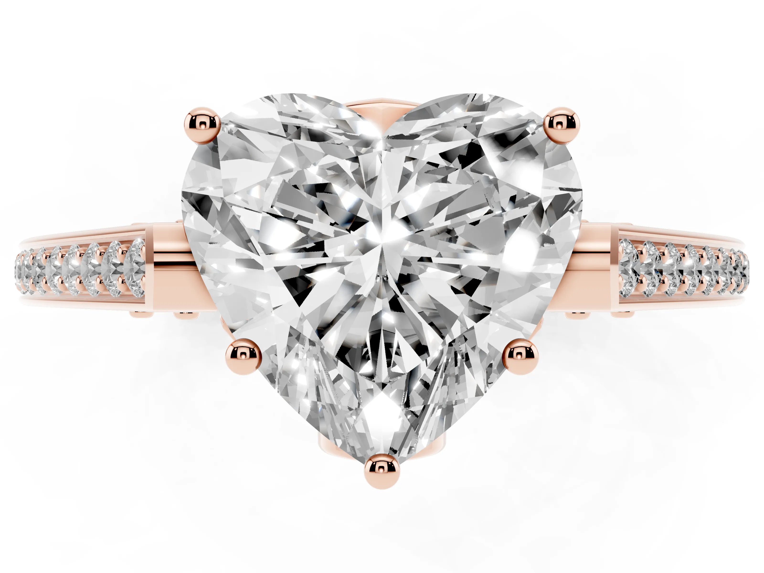 Heart Cut Diamond Cathedral Pavé Engagement Ring Set in Rose gold with Prong Setting