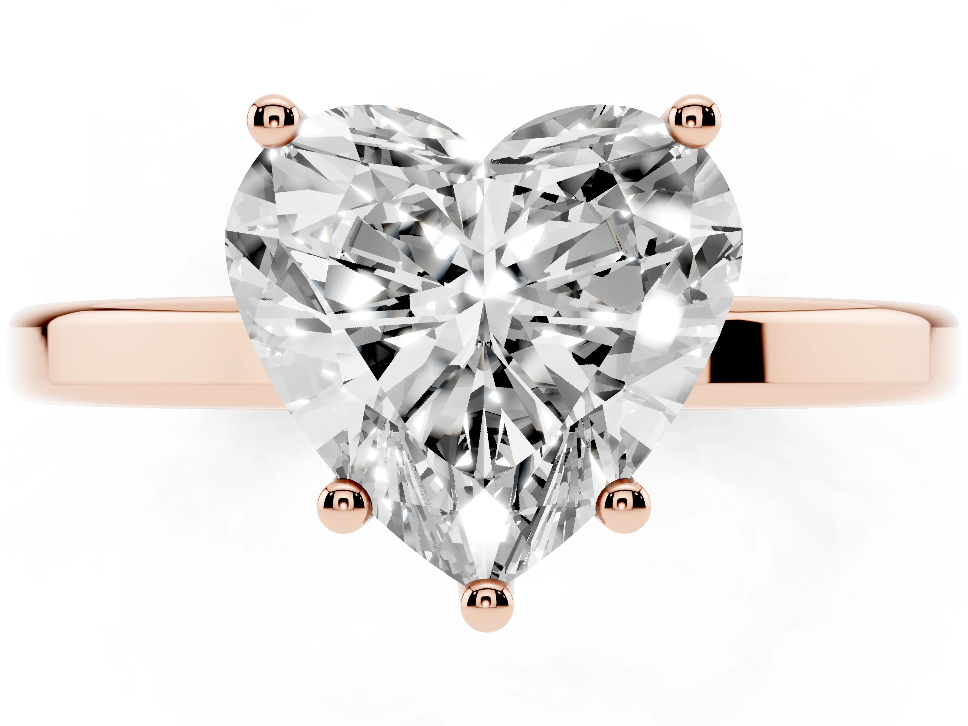 Heart Cut Diamond Solitaire Engagement Ring Set in Rose gold with Prong Setting on a Plain Band