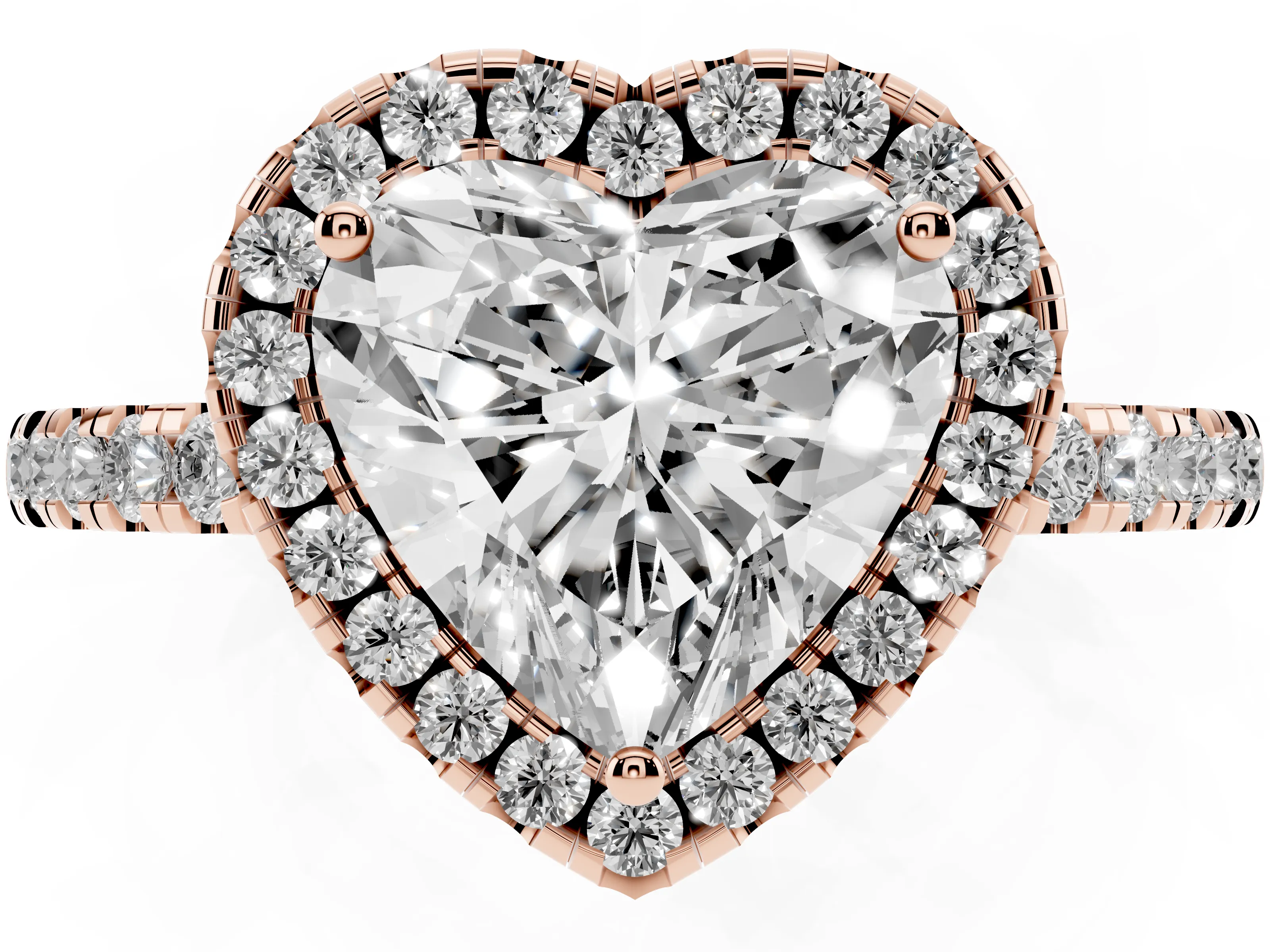 Heart Cut Diamond Pavé Band Halo Engagement Ring Set in Rose gold with Prong Setting