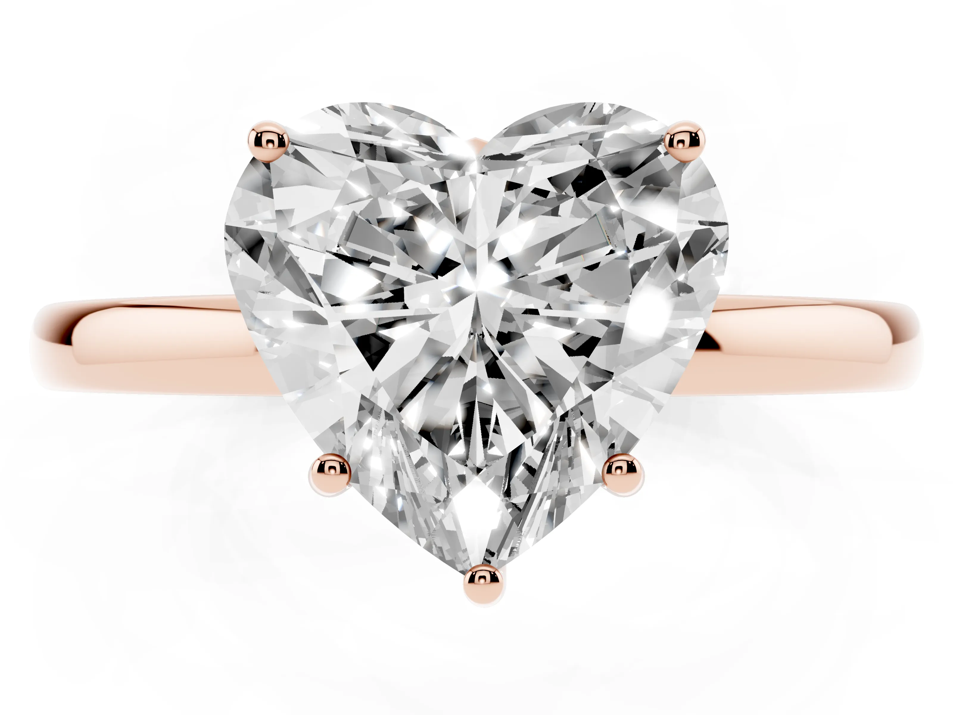 Heart Cut Diamond Solitaire Ring Set in Rose gold with Plain Band and Prong Setting