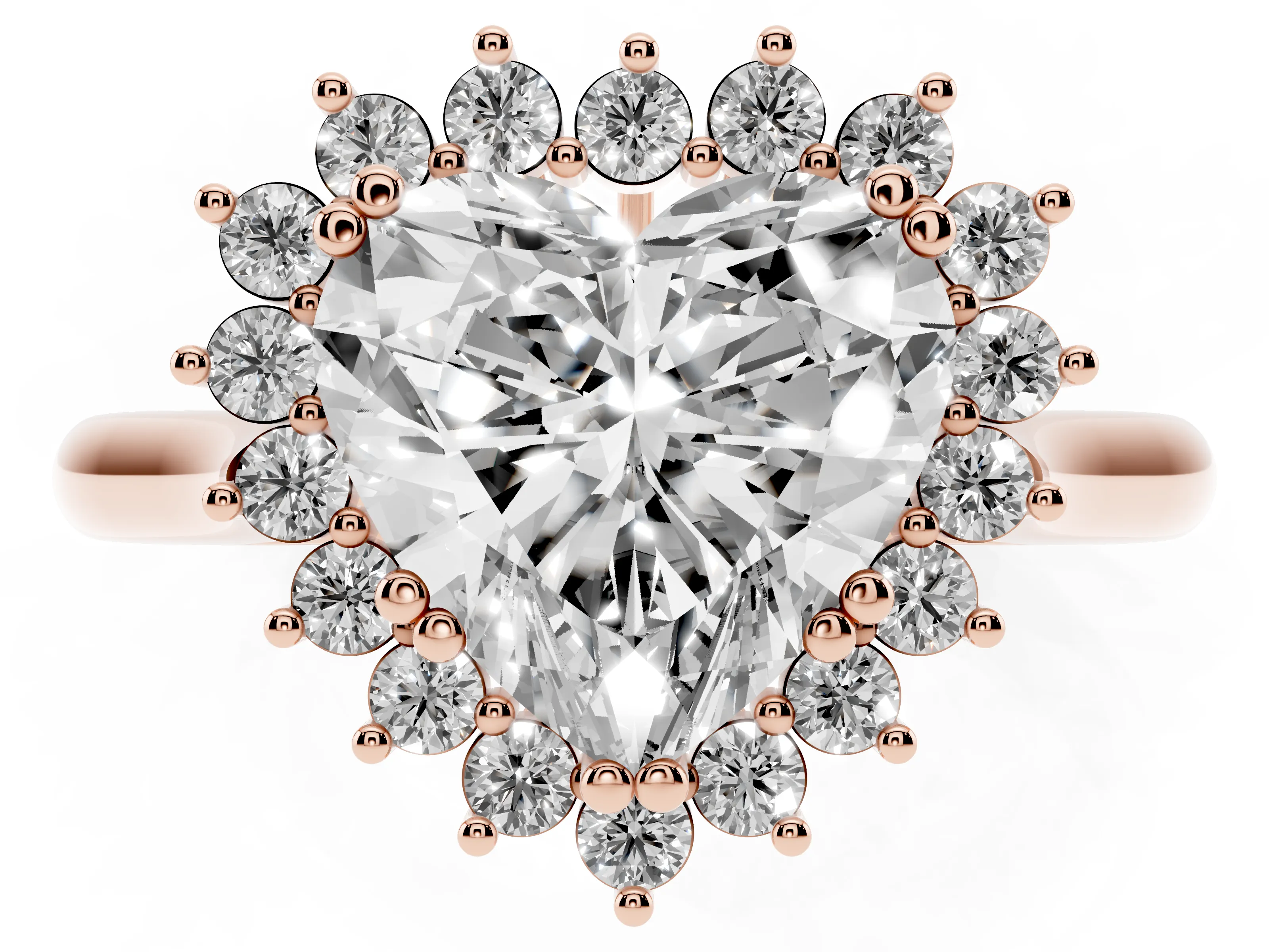 Heart Cut Diamond Halo Ring Set in Rose gold with Plain Solitaire Band and Prong Setting