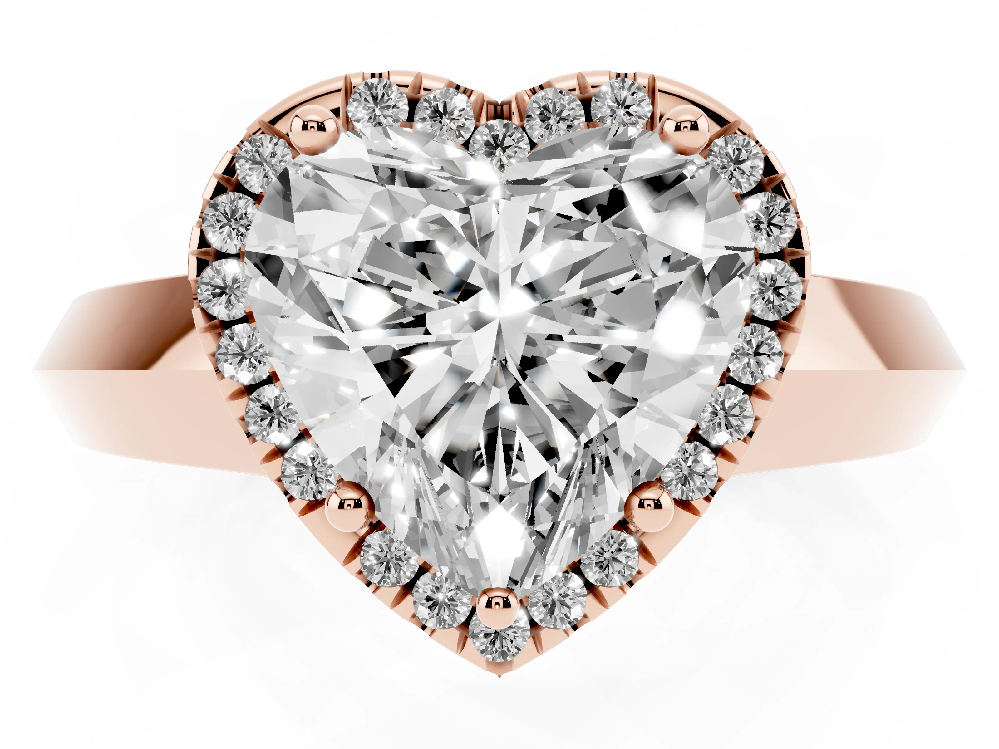 Heart Cut Diamond Halo Ring Set in Rose gold with Cathedral Band and Prong Setting