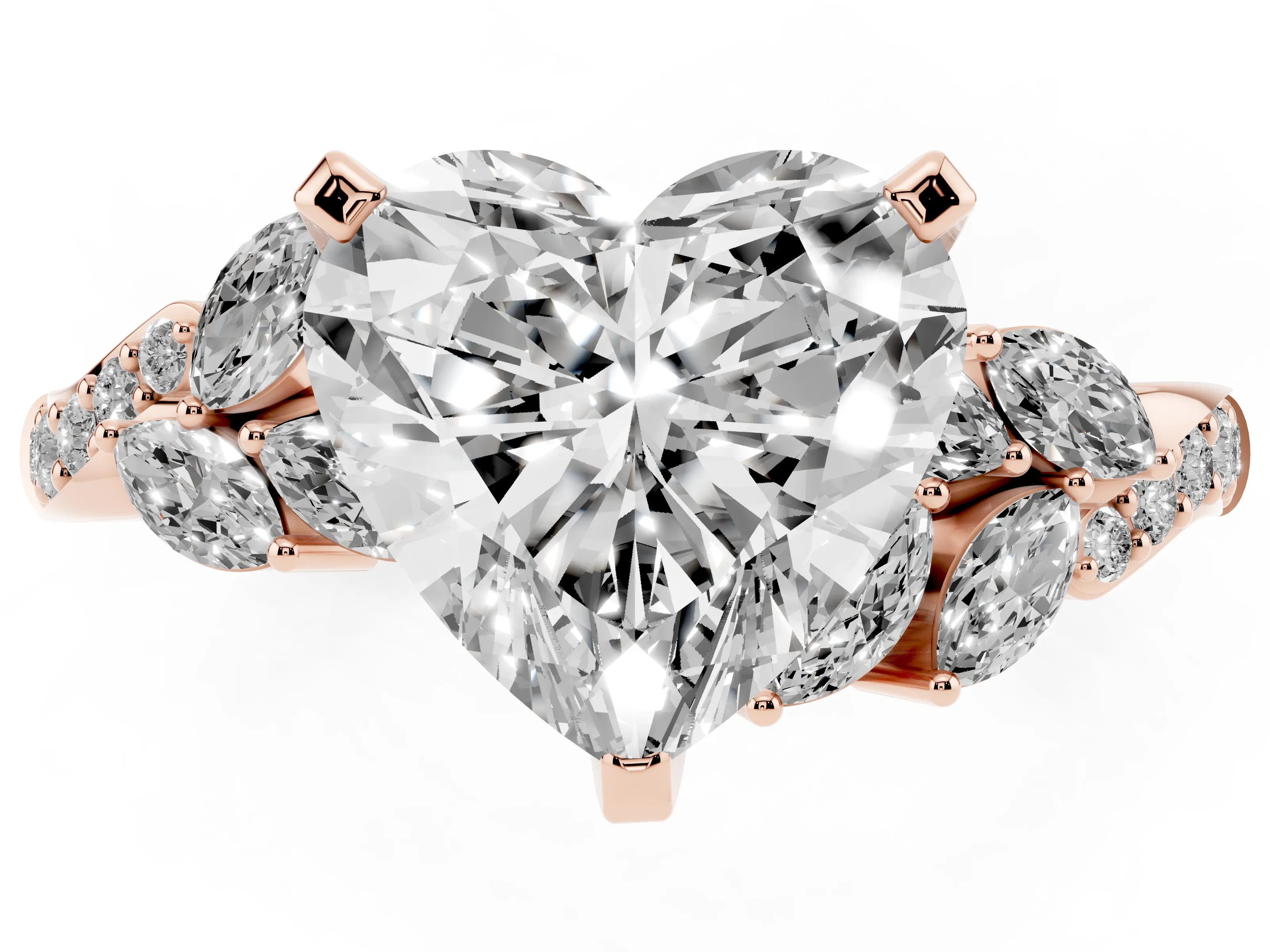 Heart Cut Diamond Solitaire Ring Set in Rose gold with Marquise Twist Band and Prong Setting