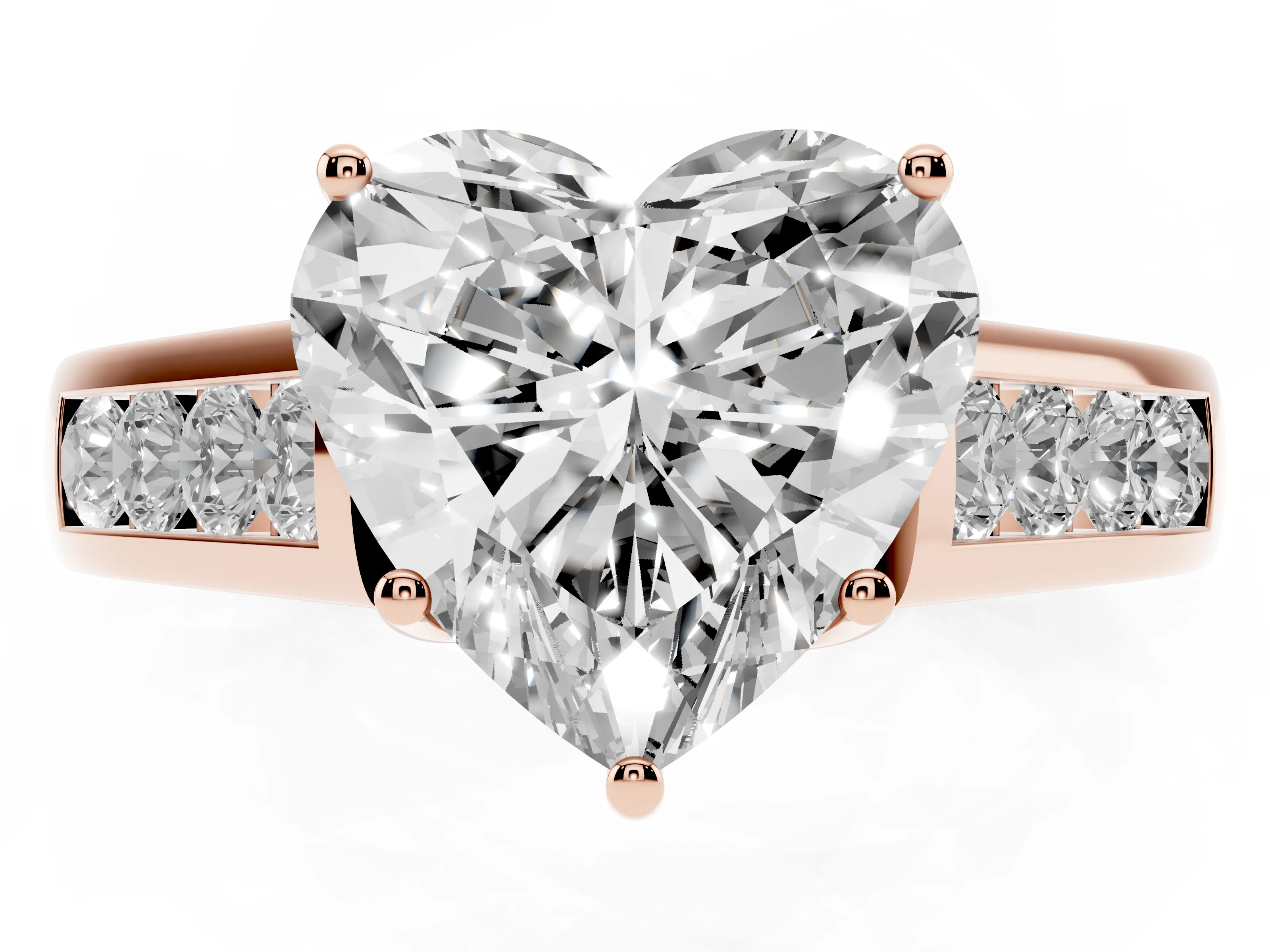 Heart Cut Diamond Solitaire Channel-Set Engagement Ring Set in Rose gold with Prong Setting