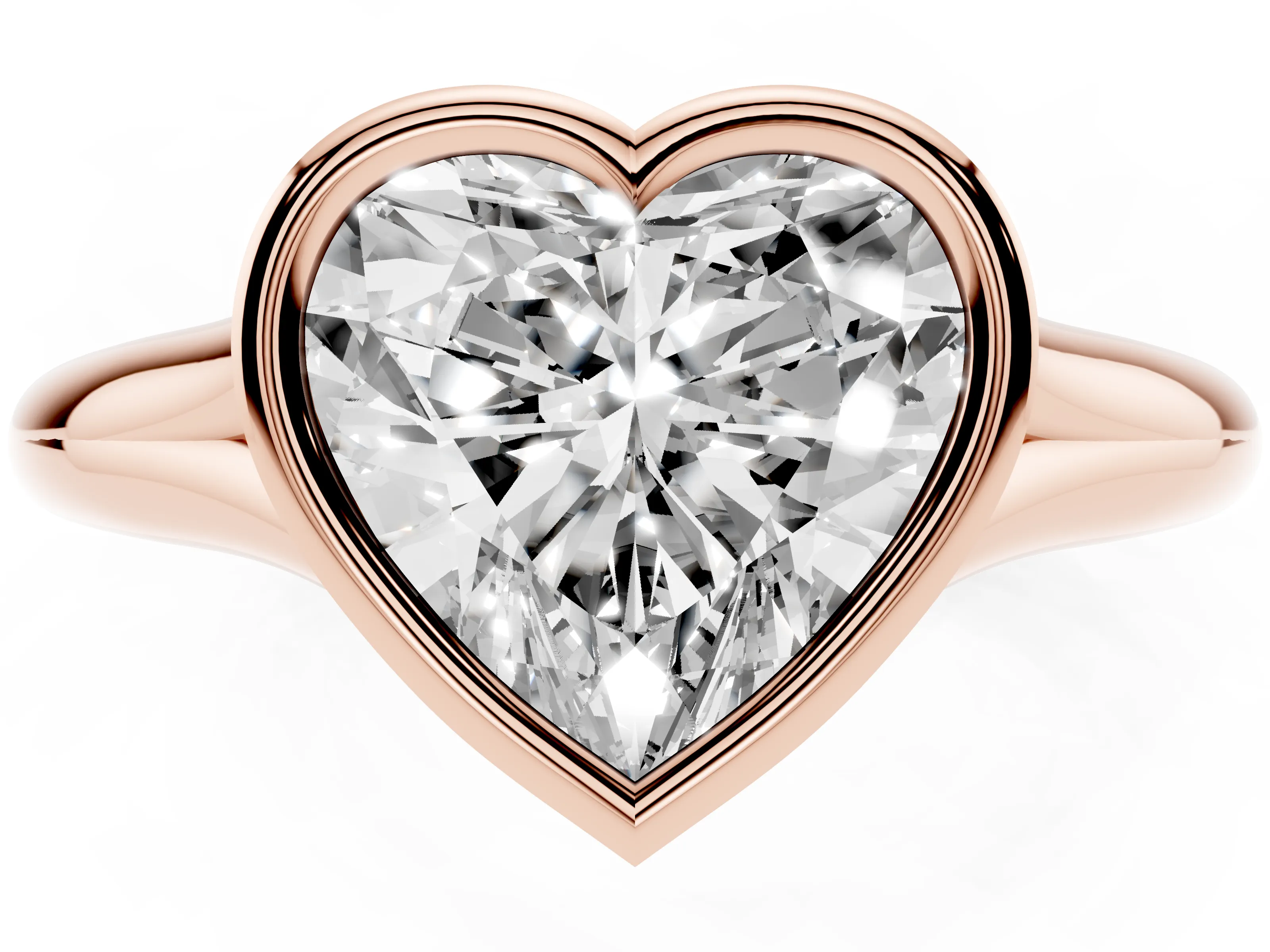 Bezel Set Heart Cut Diamond Solitaire Ring Set in Rose gold with Smooth Band