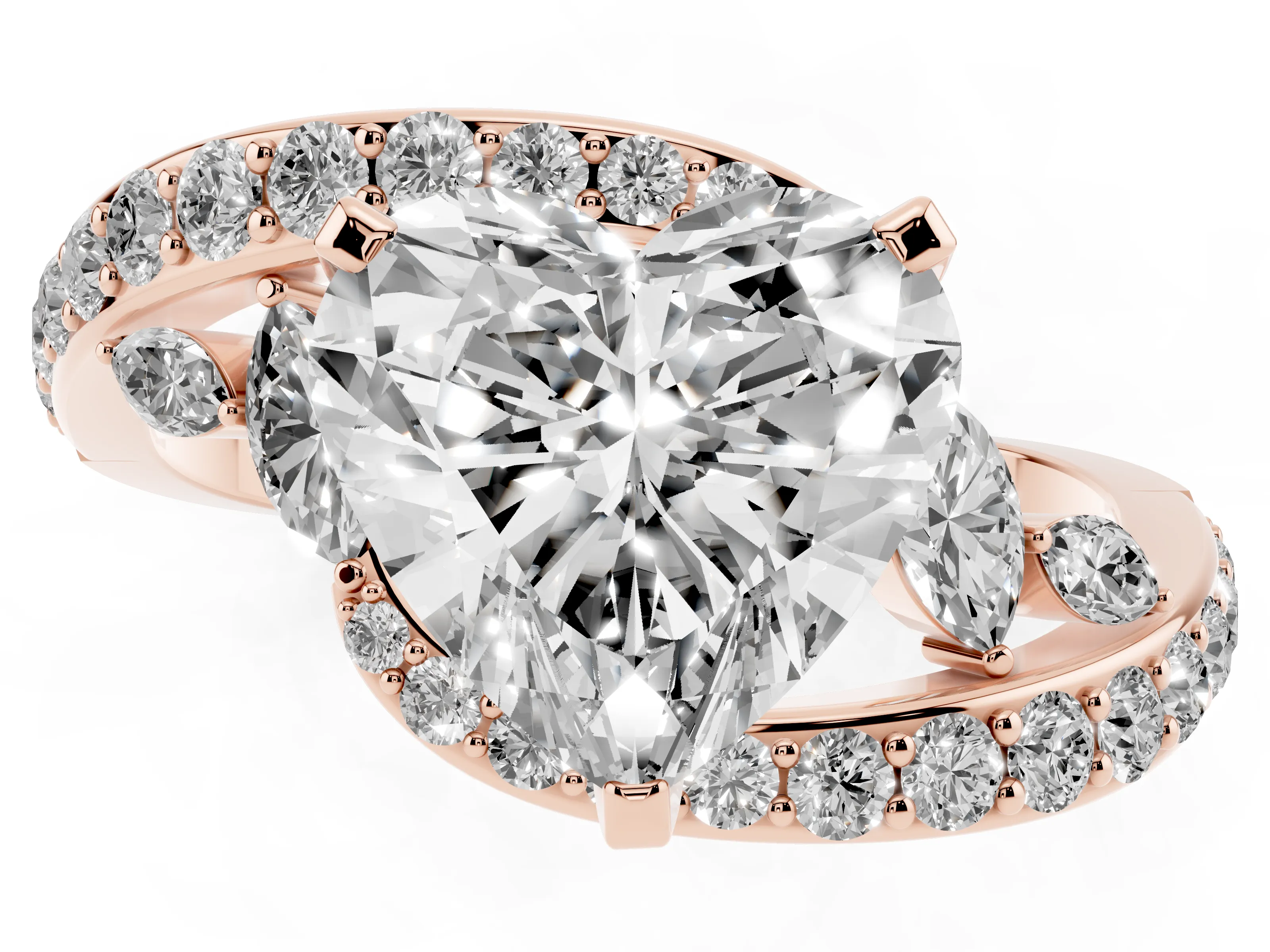 Heart Cut Diamond Solitaire Ring Set in Rose gold with Pavé Twist Band and Secure Prong Setting