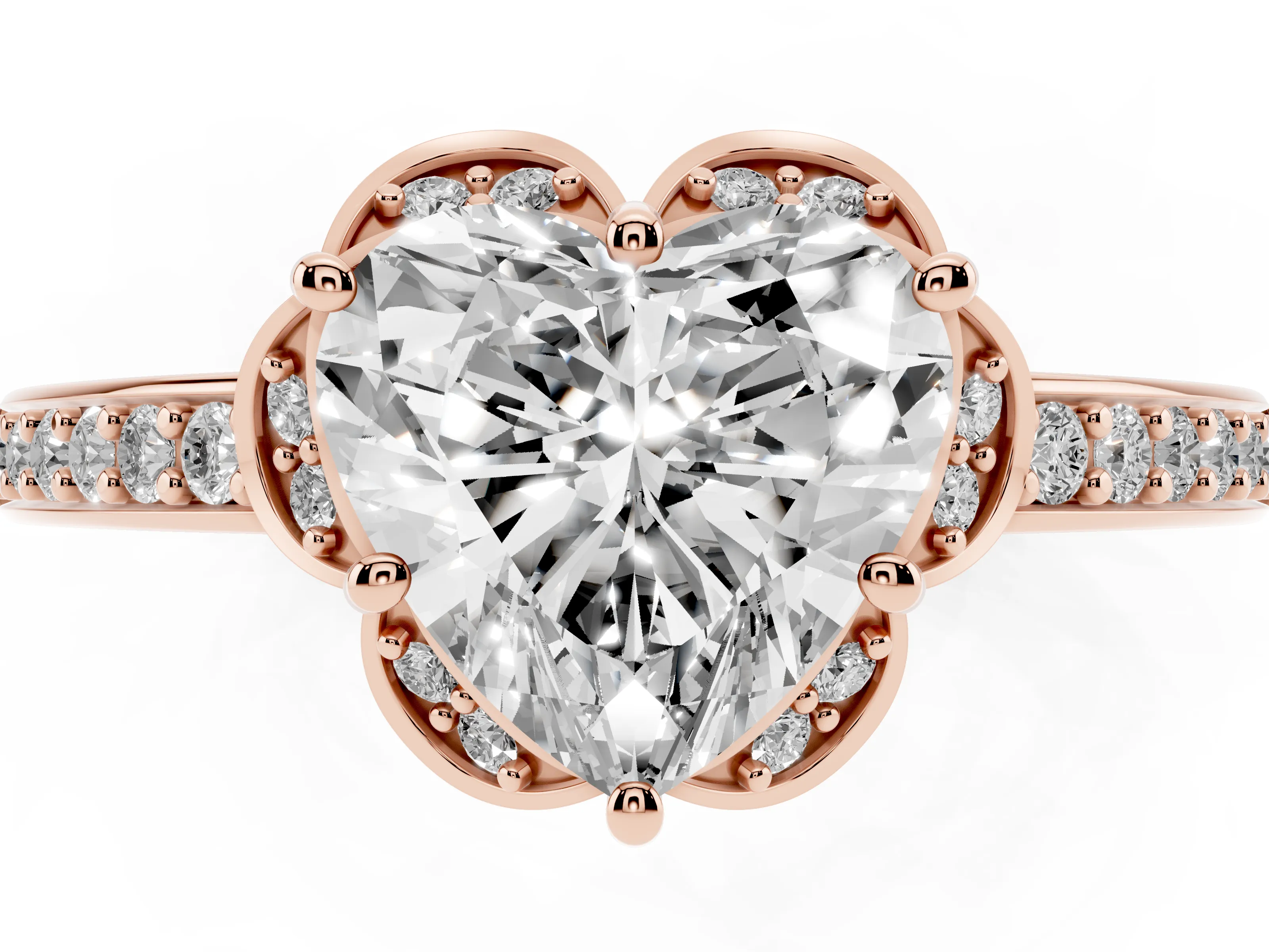 Heart Cut Diamond Halo Ring Set in Rose gold with Channel Set Band and Prong Setting