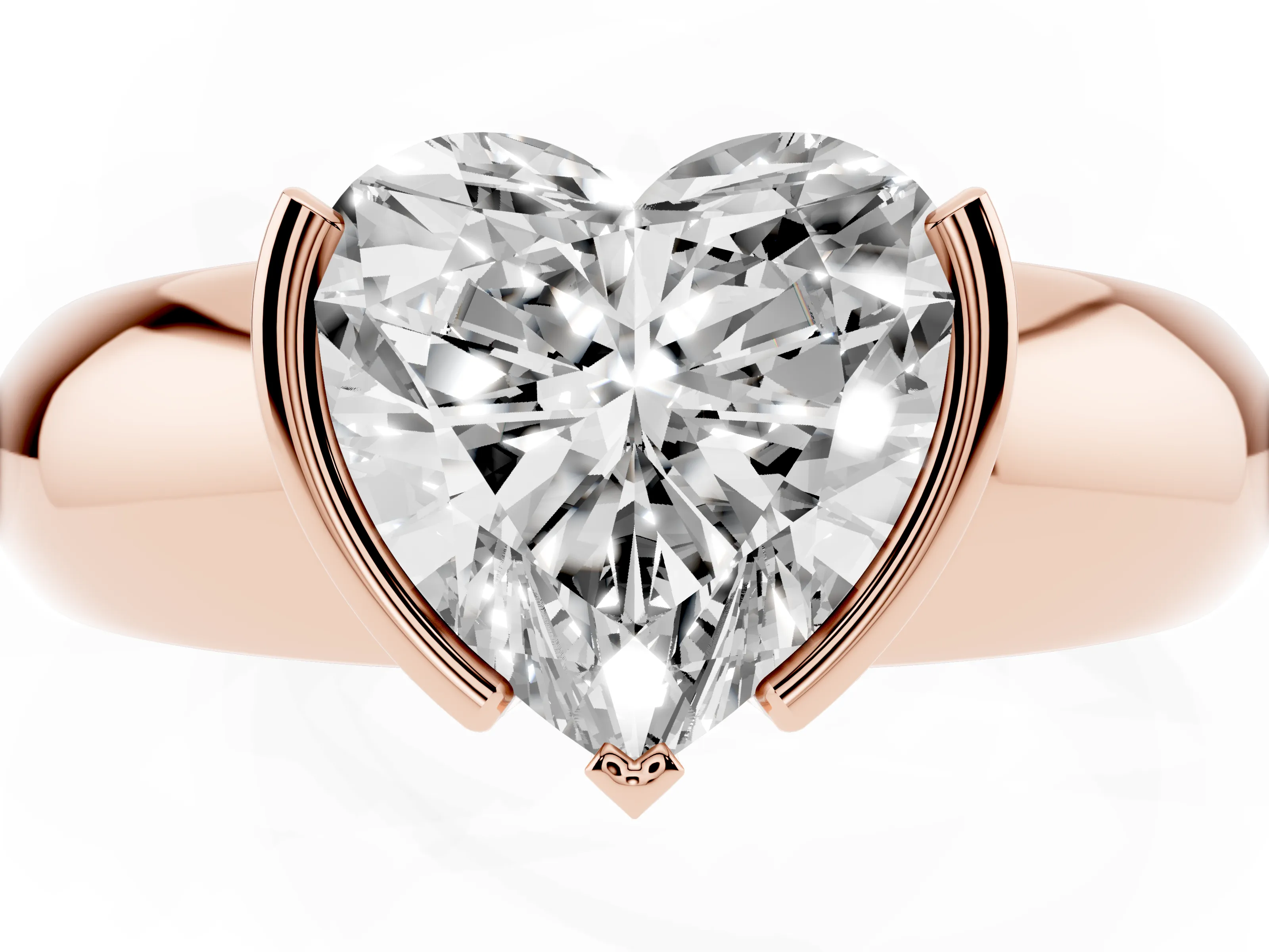 Heart Cut Diamond Solitaire Tension Set Ring Set in Rose gold with Wide Band
