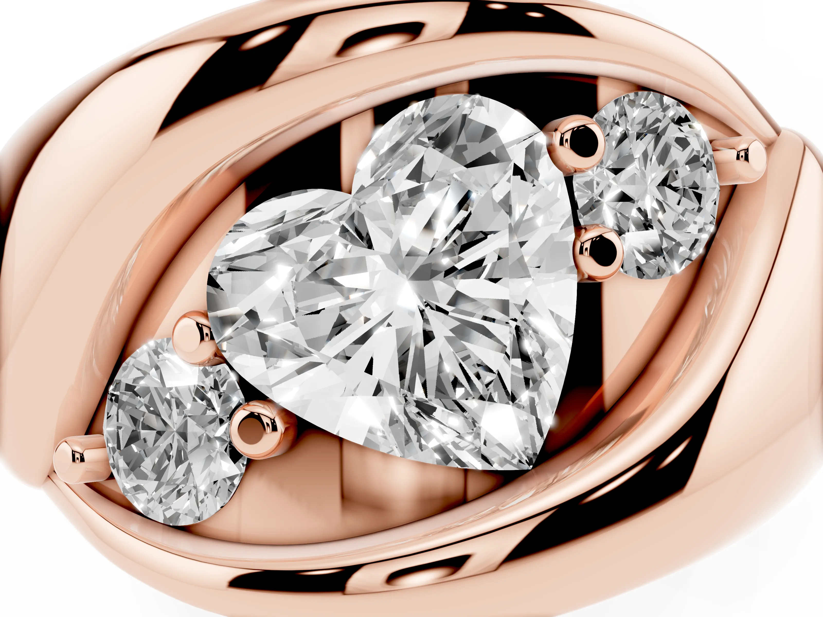 Heart Cut Diamond Channel-Set Crossover Ring Set in Rose gold