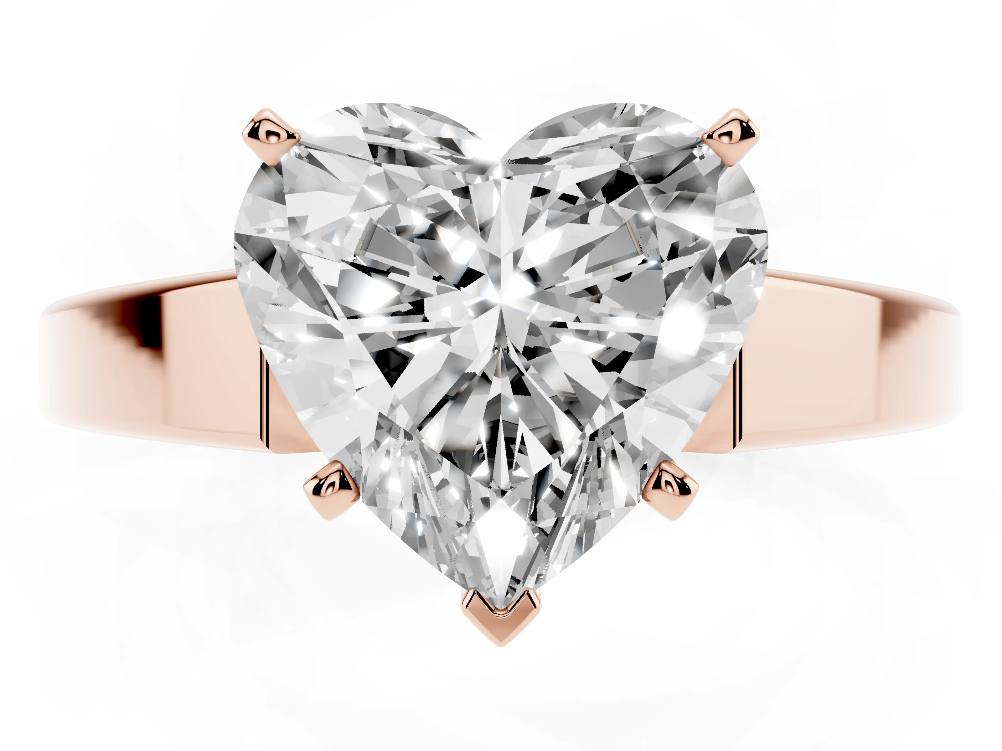 Heart Cut Diamond Solitaire Engagement Ring Set in Rose gold with Prong Setting and Tapered Band