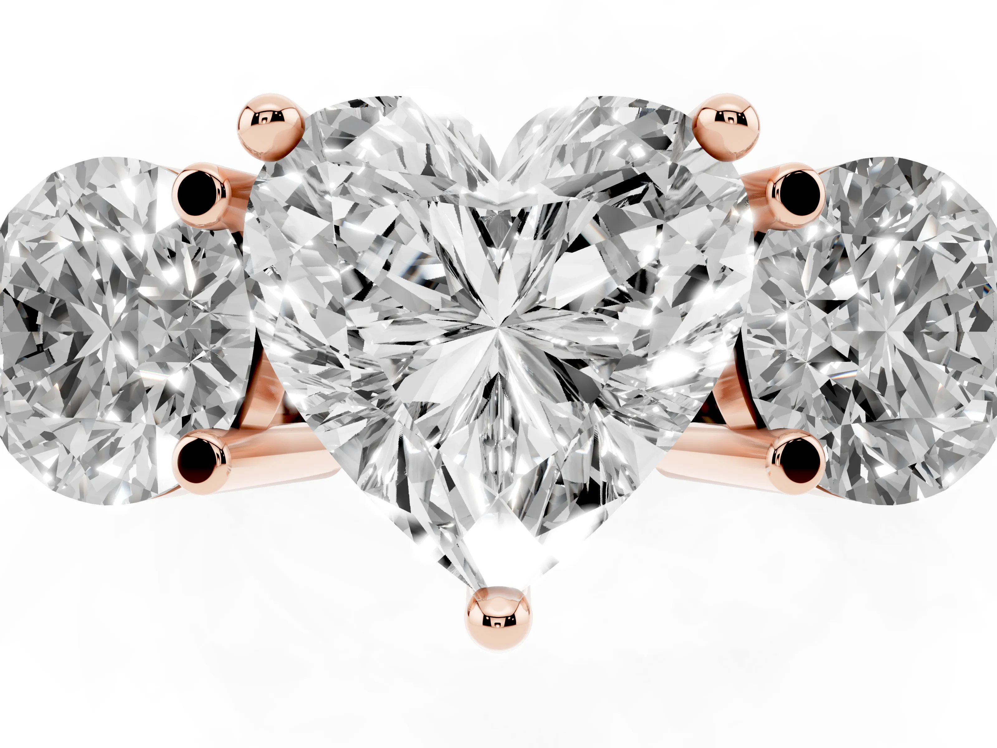 Heart Cut Diamond Three-Stone Ring Set in Rose gold with Prong Setting and Classic Band