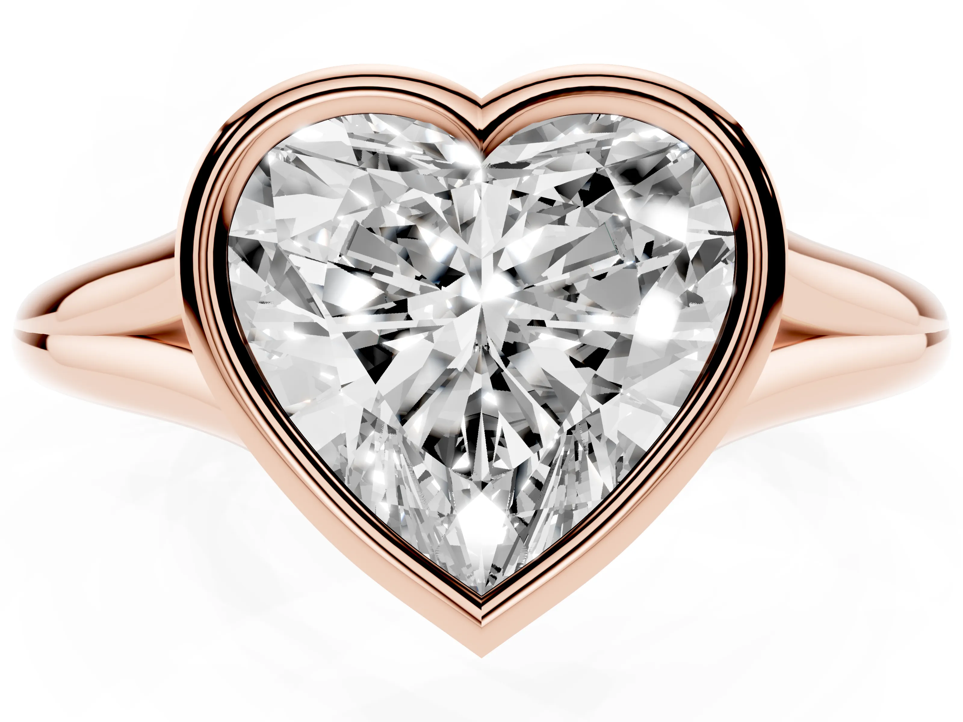 Bezel Set Heart Cut Diamond Solitaire Ring Set in Rose gold with Tapered Band