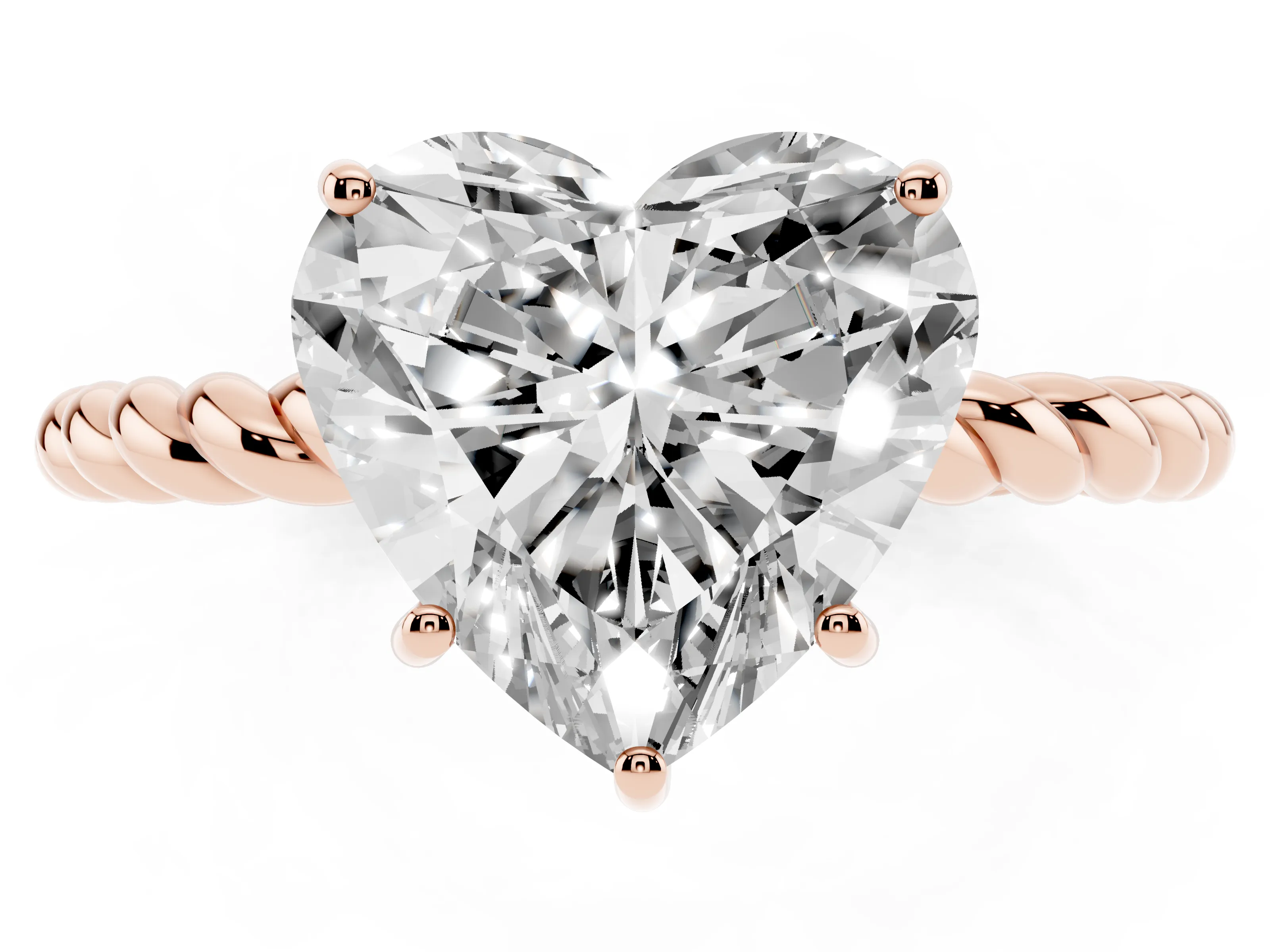 Heart Cut Diamond Solitaire Ring Set in Rose gold with Twist Band and Prong Setting