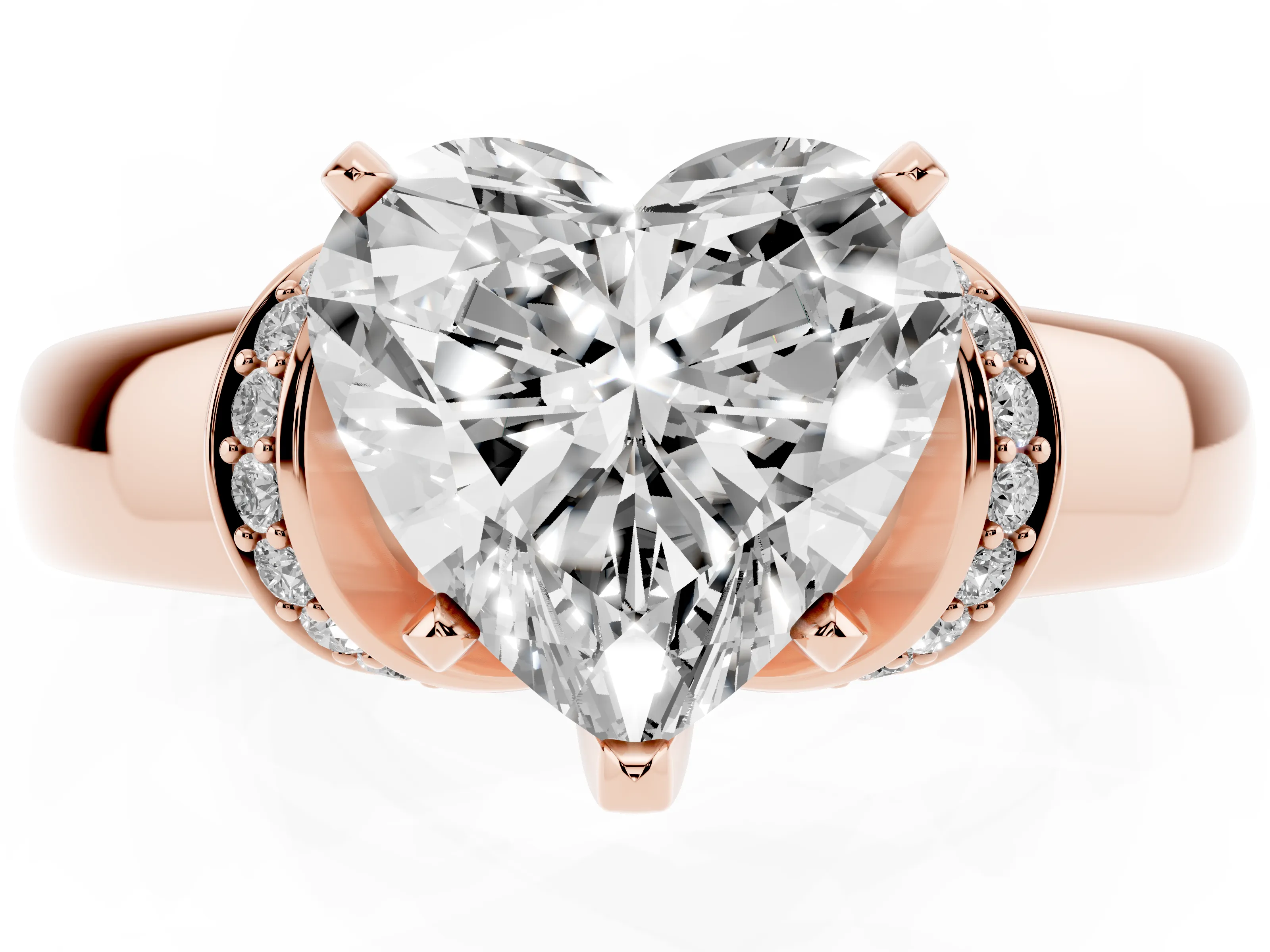 Heart Cut Diamond Pavé Band Solitaire Ring Set in Rose gold with Prong Setting
