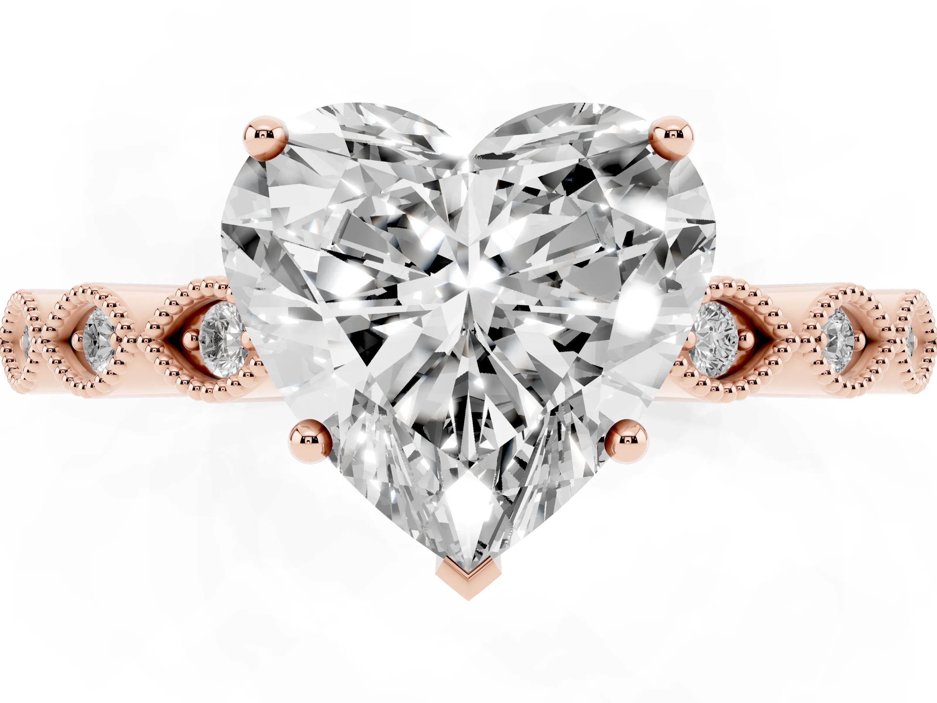 Heart Cut Diamond Solitaire Ring Set in Rose gold with Infinity Twist Pavé Band