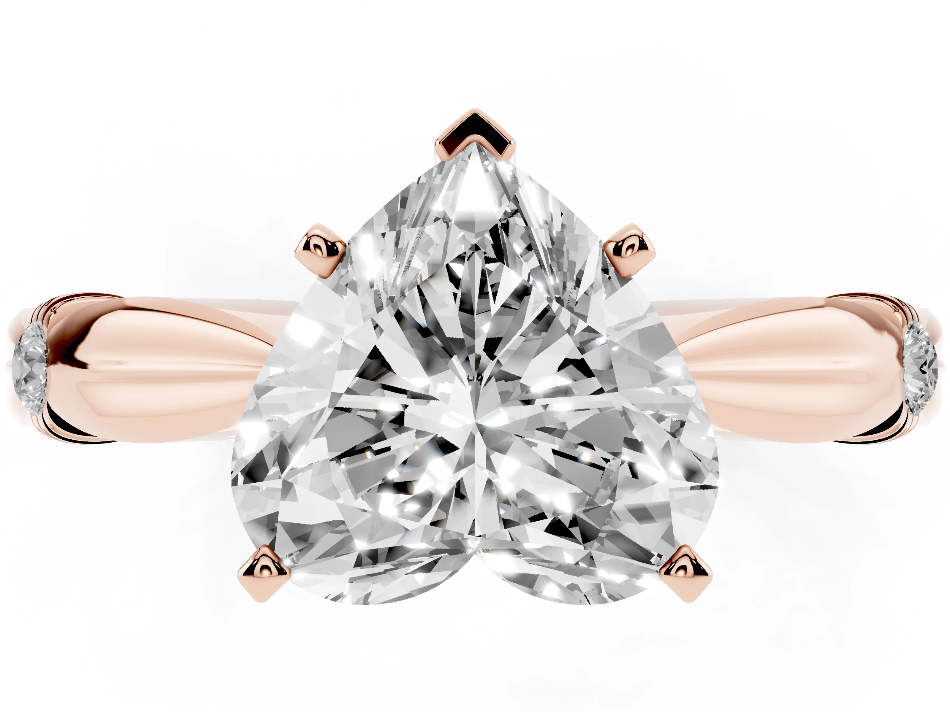 Heart Cut Diamond Solitaire Twisted Band Ring Set in Rose gold with Accent Stones and Prong Setting