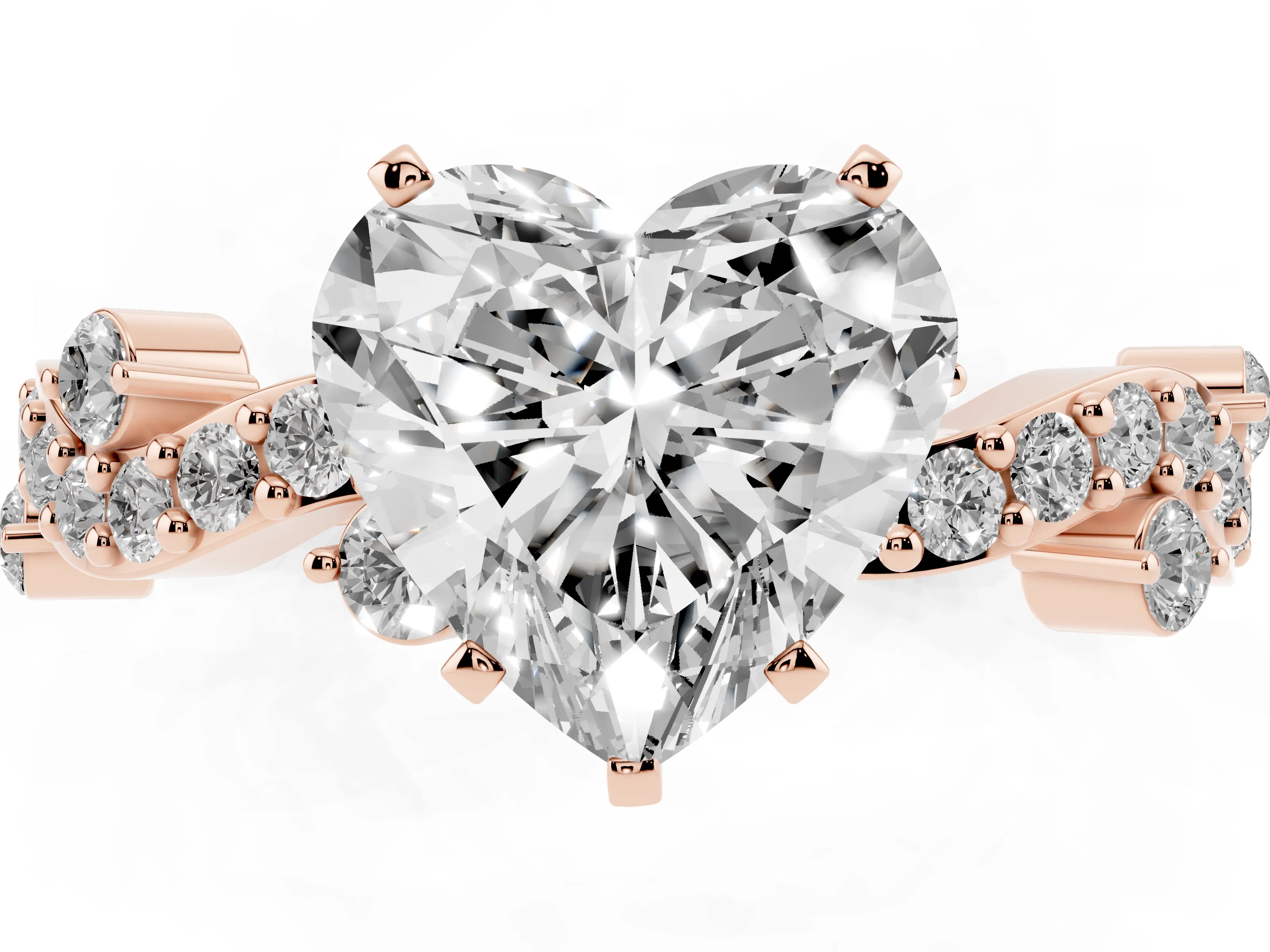 Heart Cut Diamond Solitaire Twisted Band Set in Rose gold with Pavé Setting
