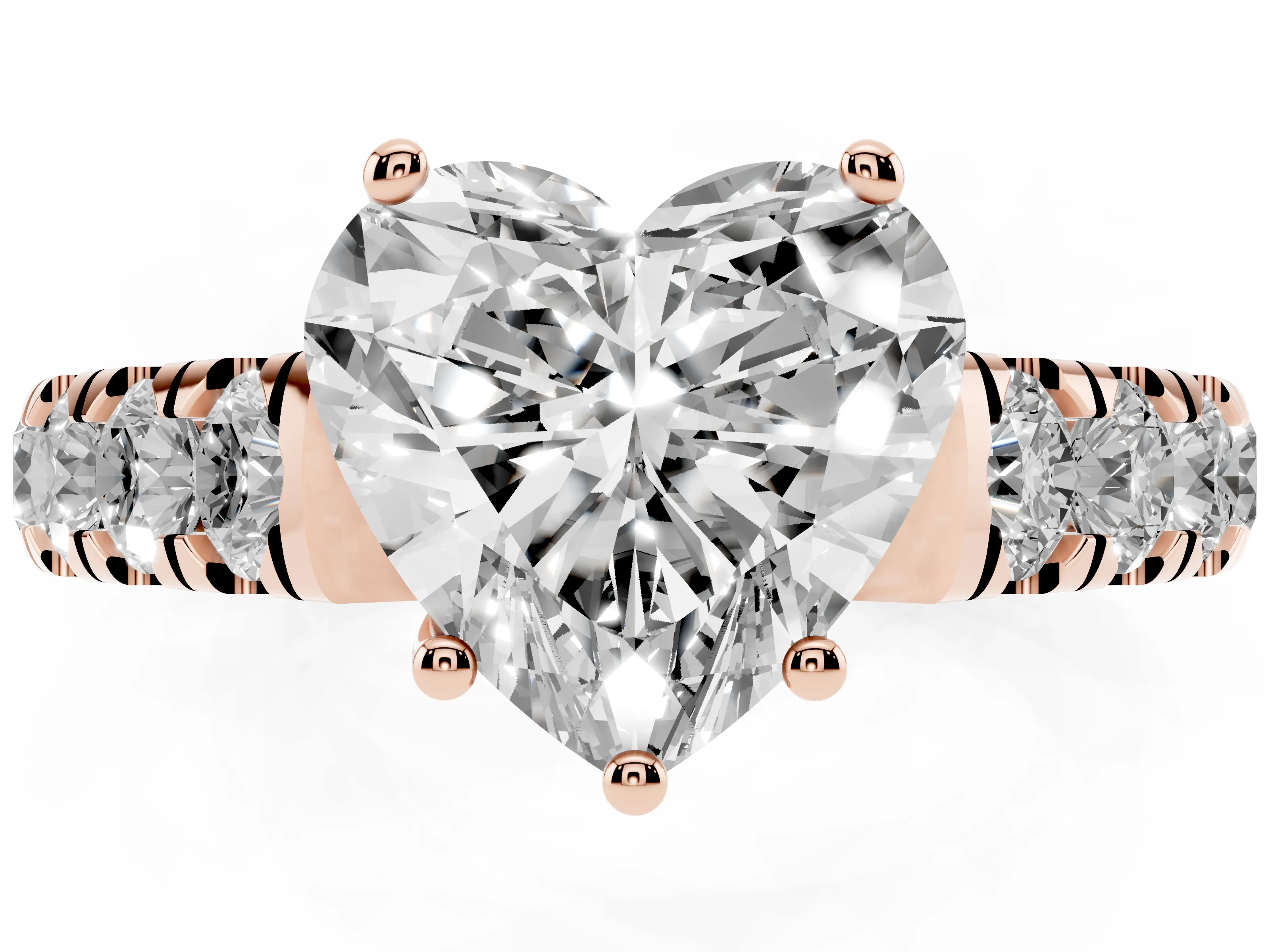 Heart Cut Diamond Solitaire Ring Set in Rose gold with Cut-Down Micro Pavé Band and Prong Setting