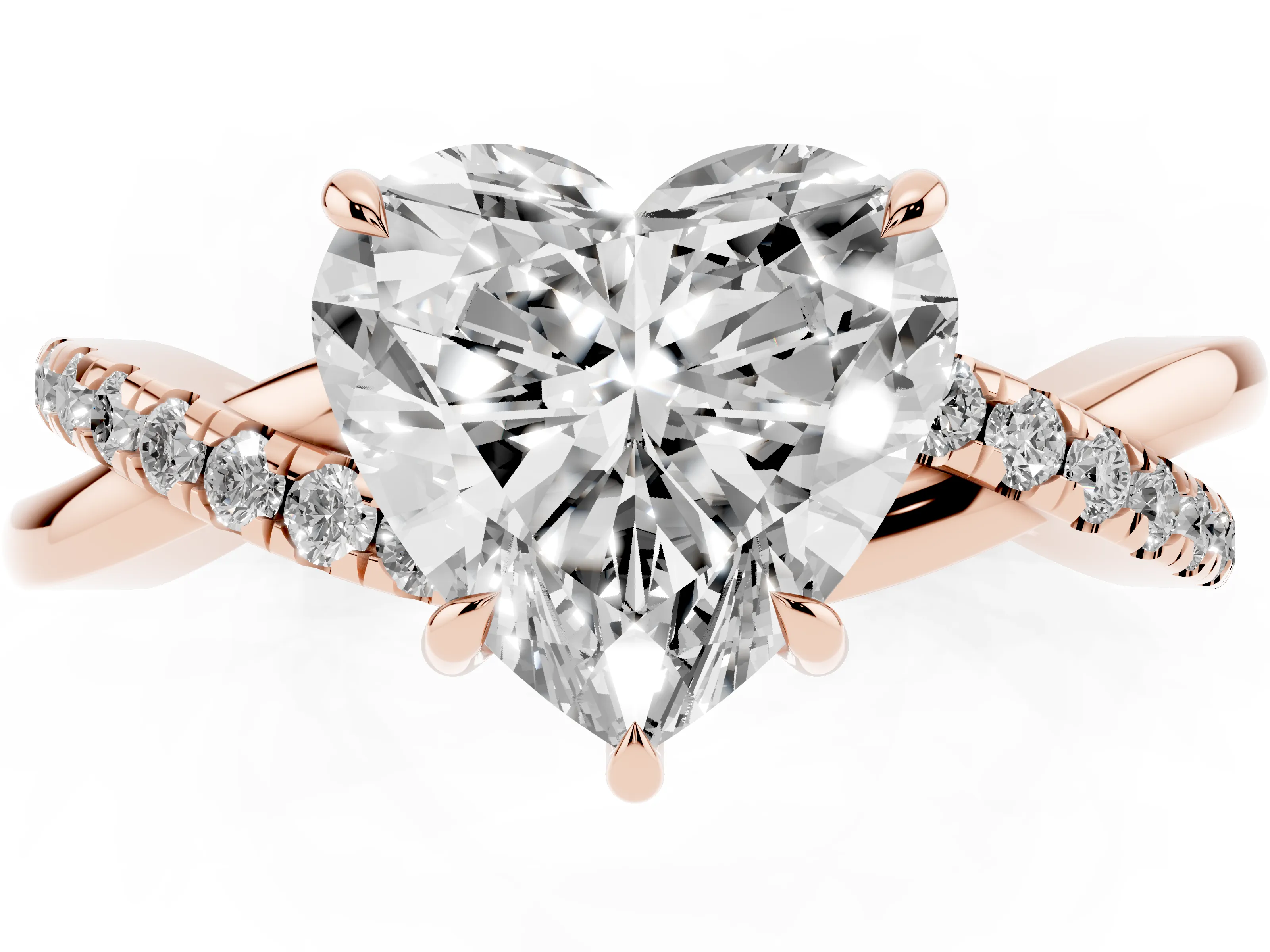 Heart Cut Diamond Twisted Pavé Band Ring Set in Rose gold with Prong Setting