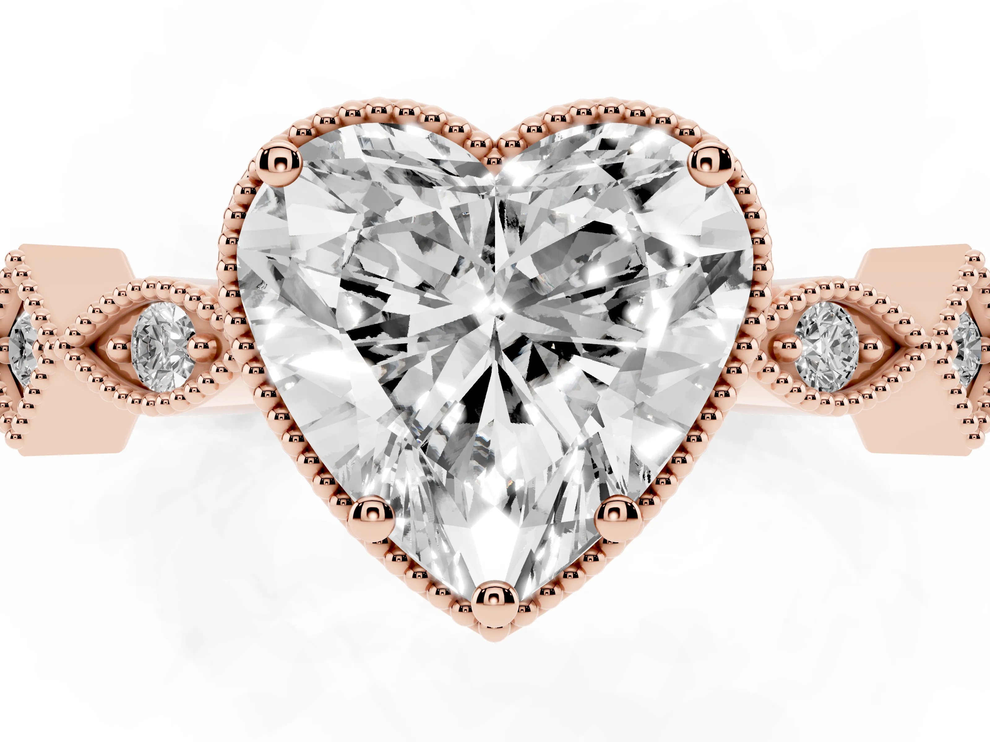 Heart Cut Diamond Milgrain Marquise Twist Band Ring Set in Rose gold with Prong Setting