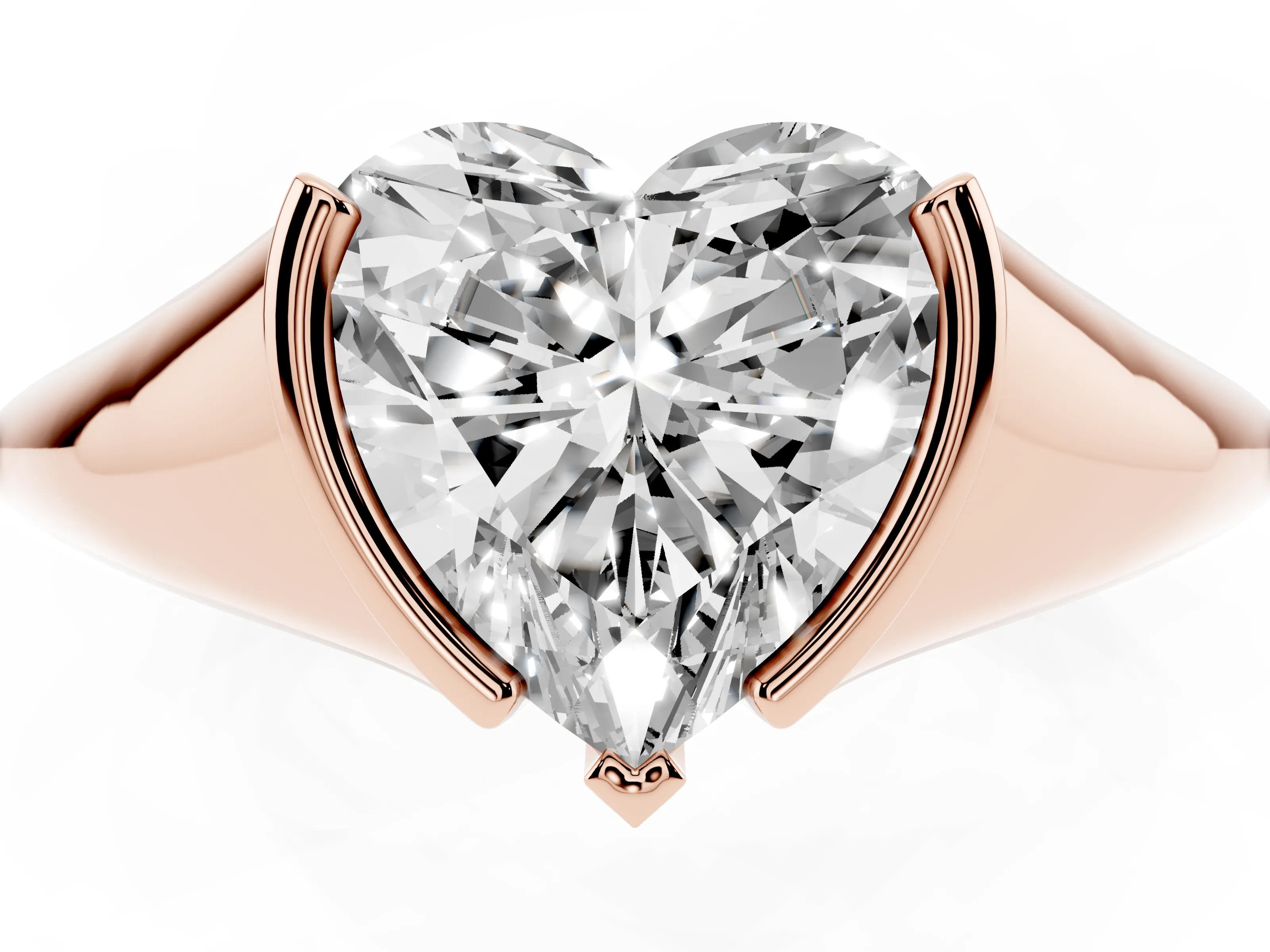 Heart Cut Diamond Solitaire Tension Set Ring Set in Rose gold